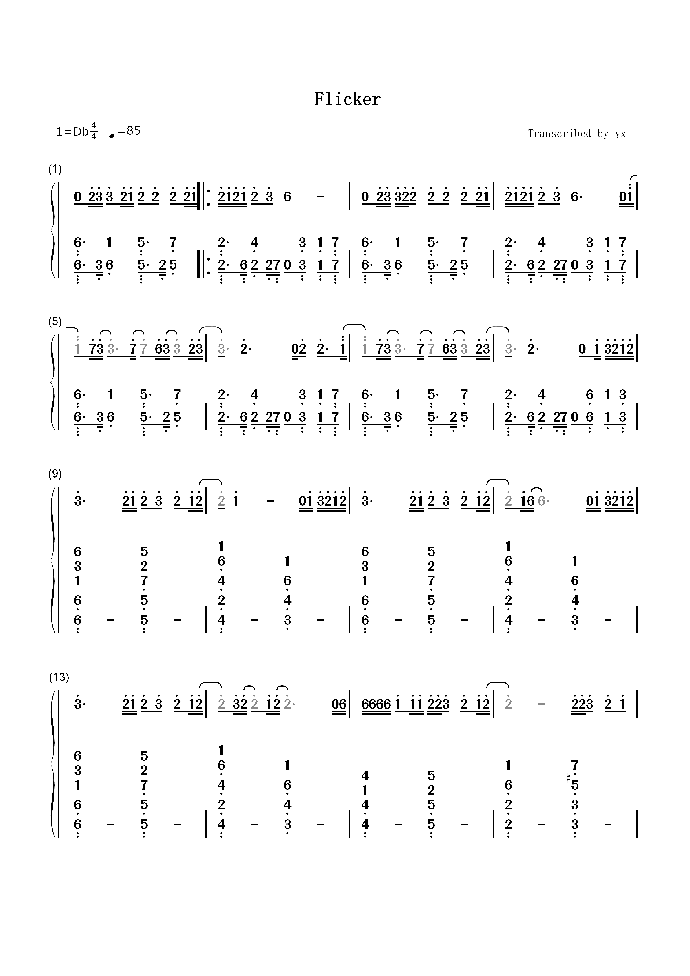 Flicker-ENHYPEN双手简谱预览1