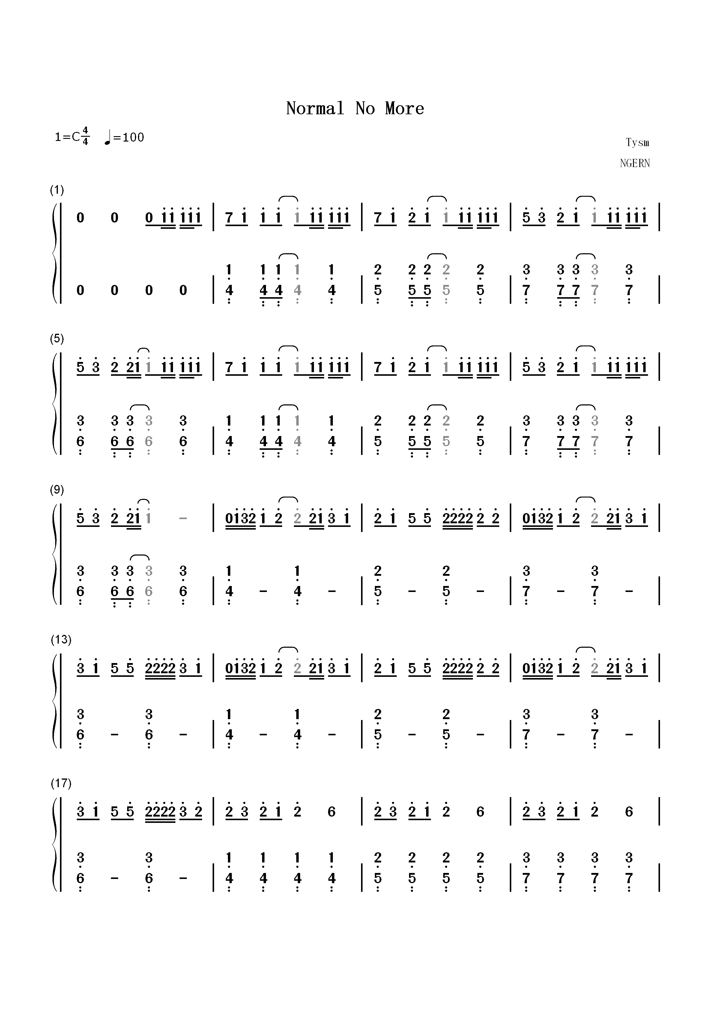Normal No More-C调简单版-TYSM双手简谱预览1
