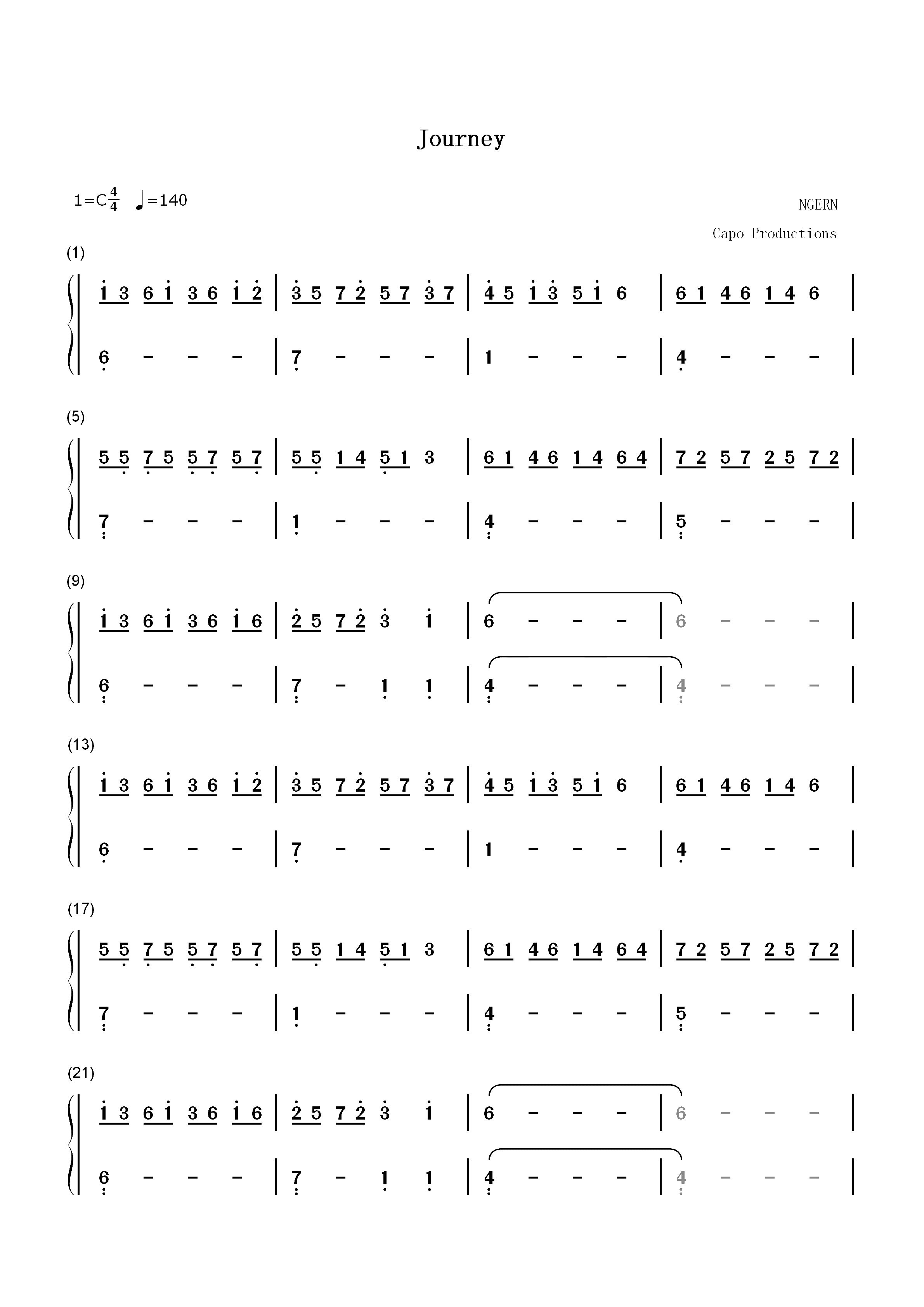 Journey-C调简单版-Capo Productions双手简谱预览1
