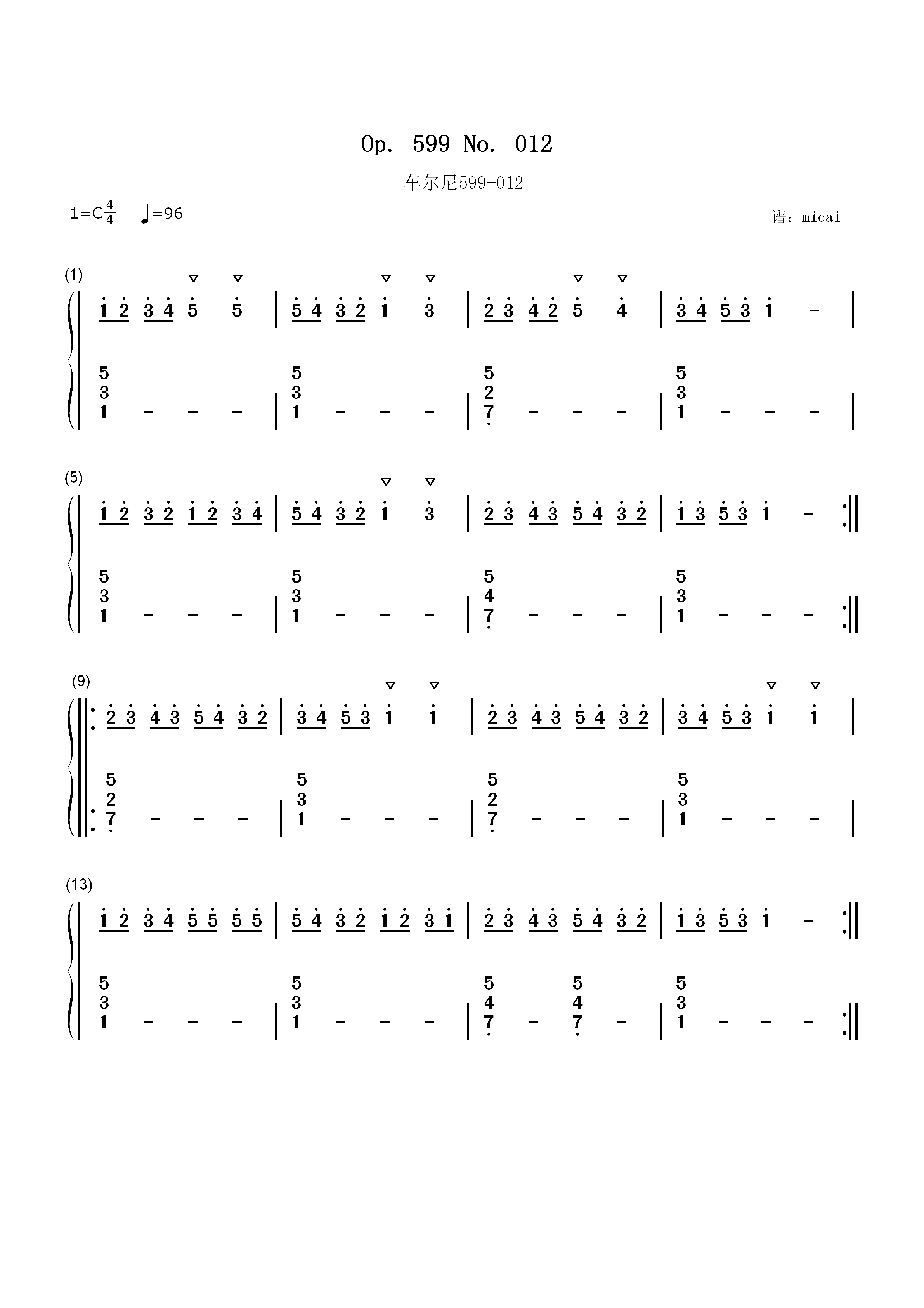 车尔尼599-012双手简谱预览1