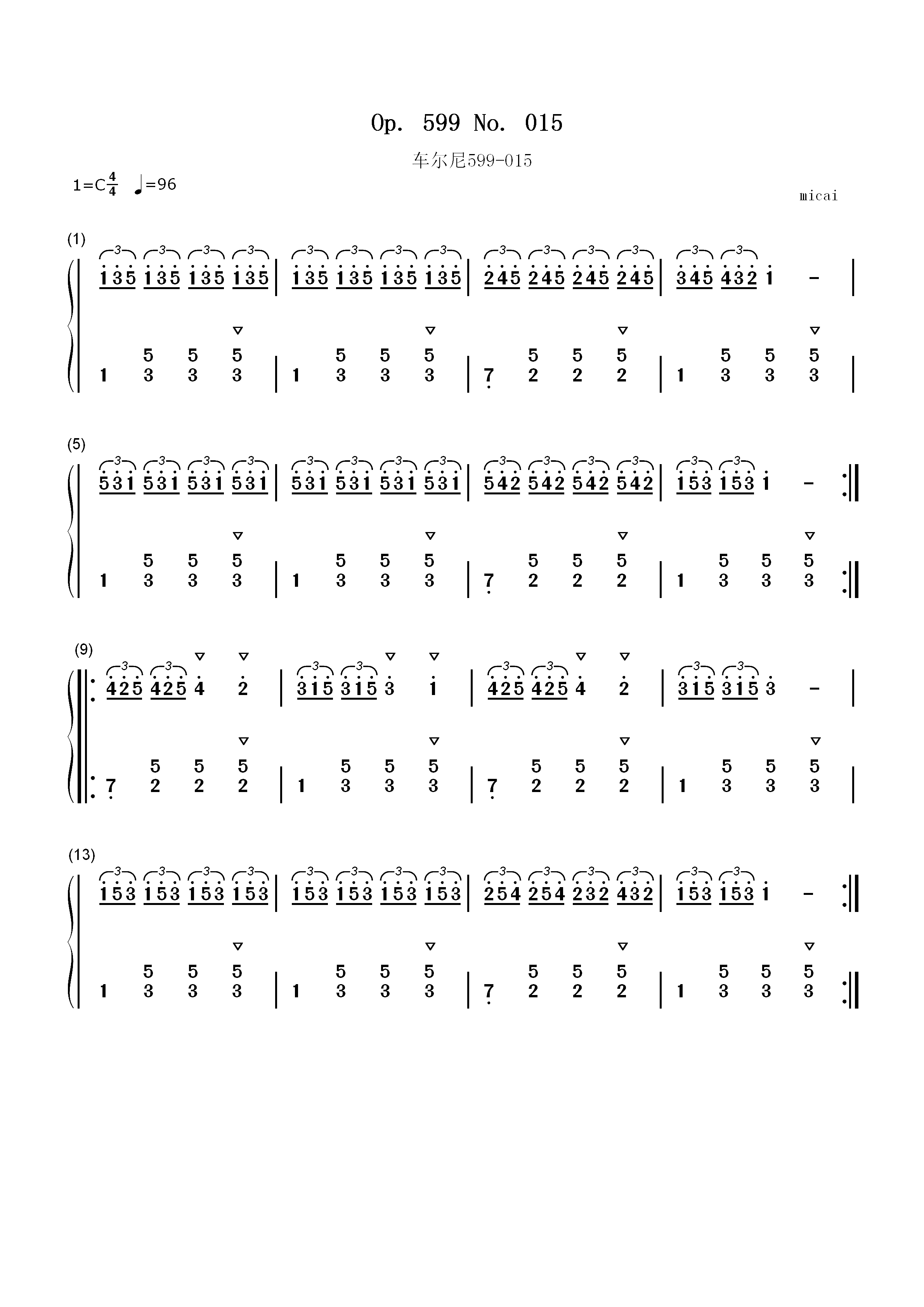 车尔尼599-015双手简谱预览1