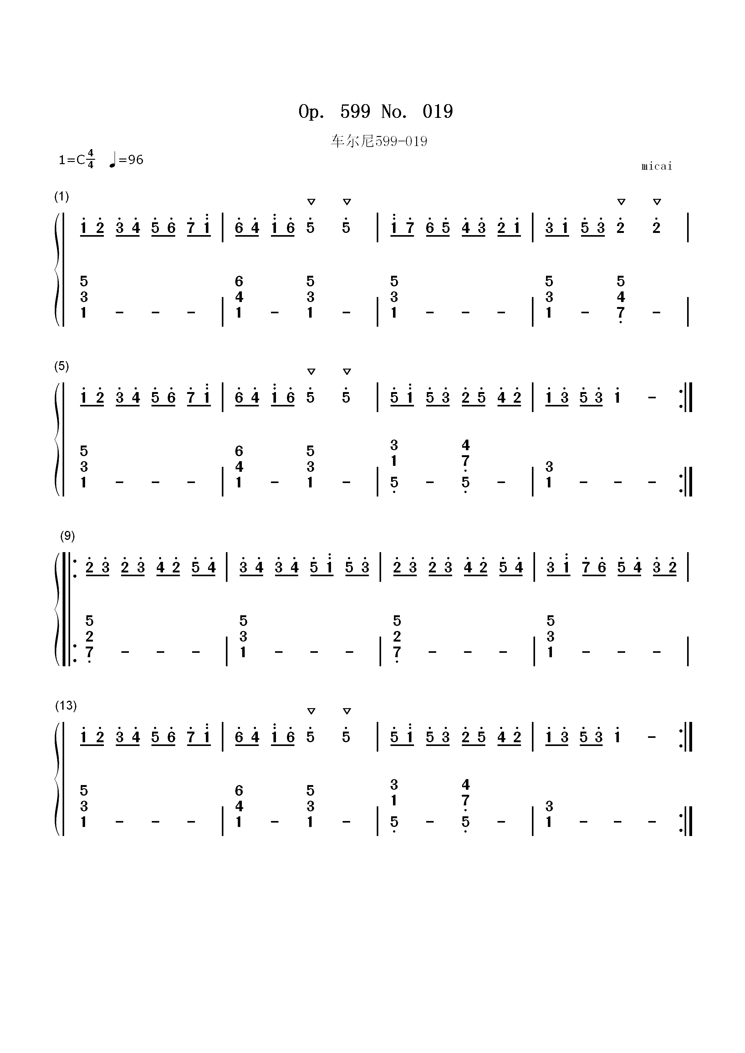 车尔尼599-019双手简谱预览1