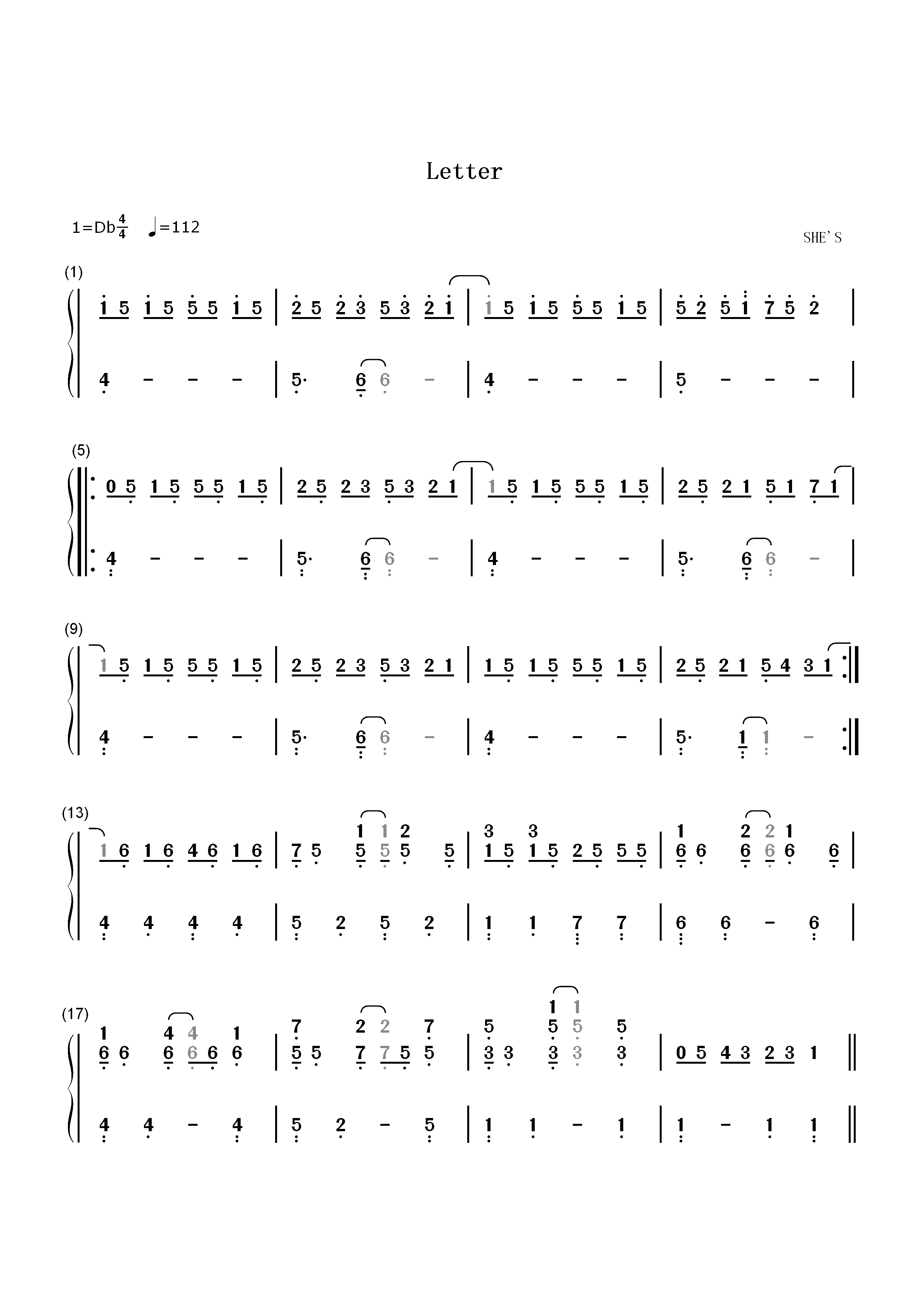 Letter-任天堂动物森友会CM广告曲双手简谱预览1