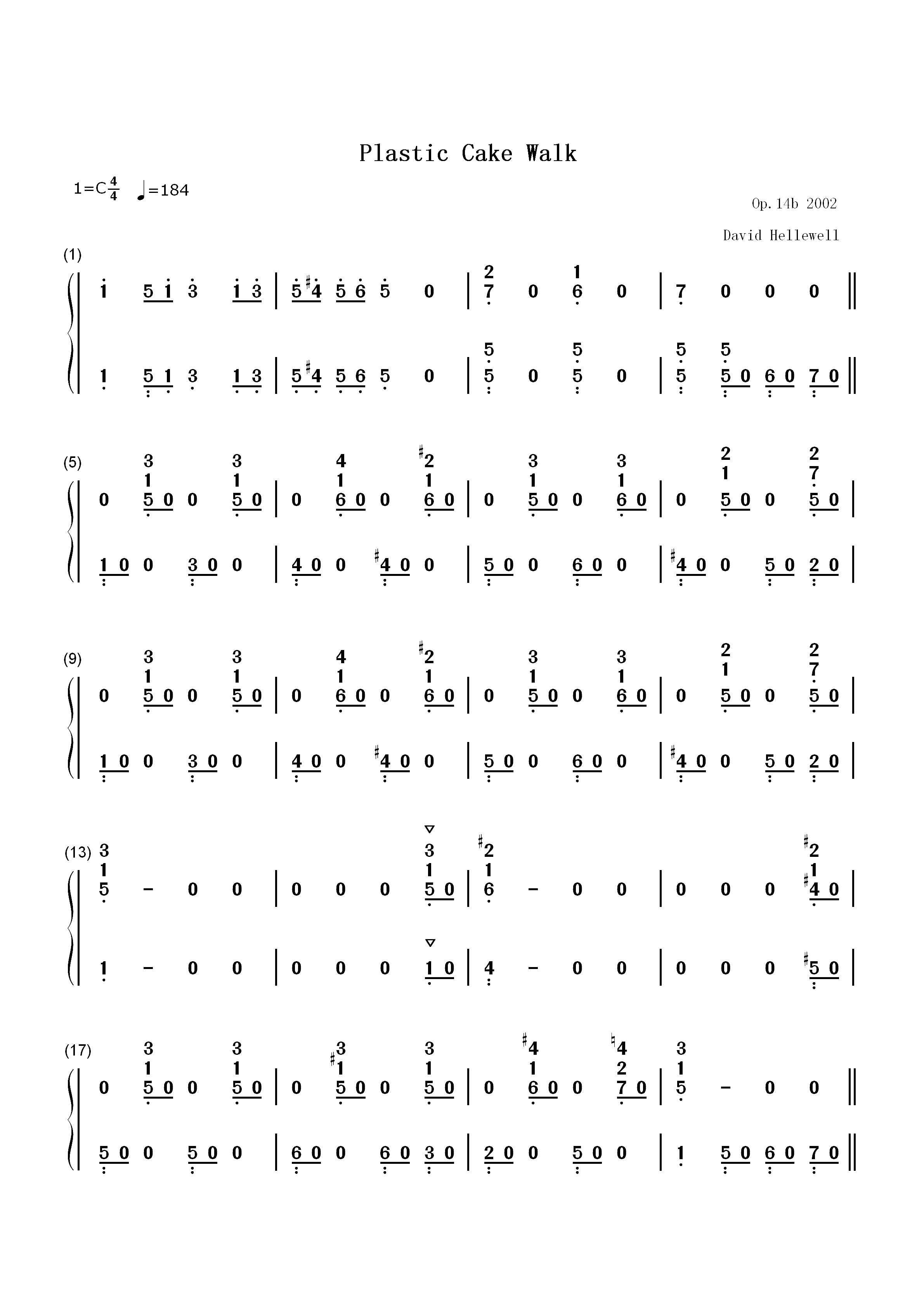 Plastic Cake Walk-造型步态舞-David Hellewell双手简谱预览1