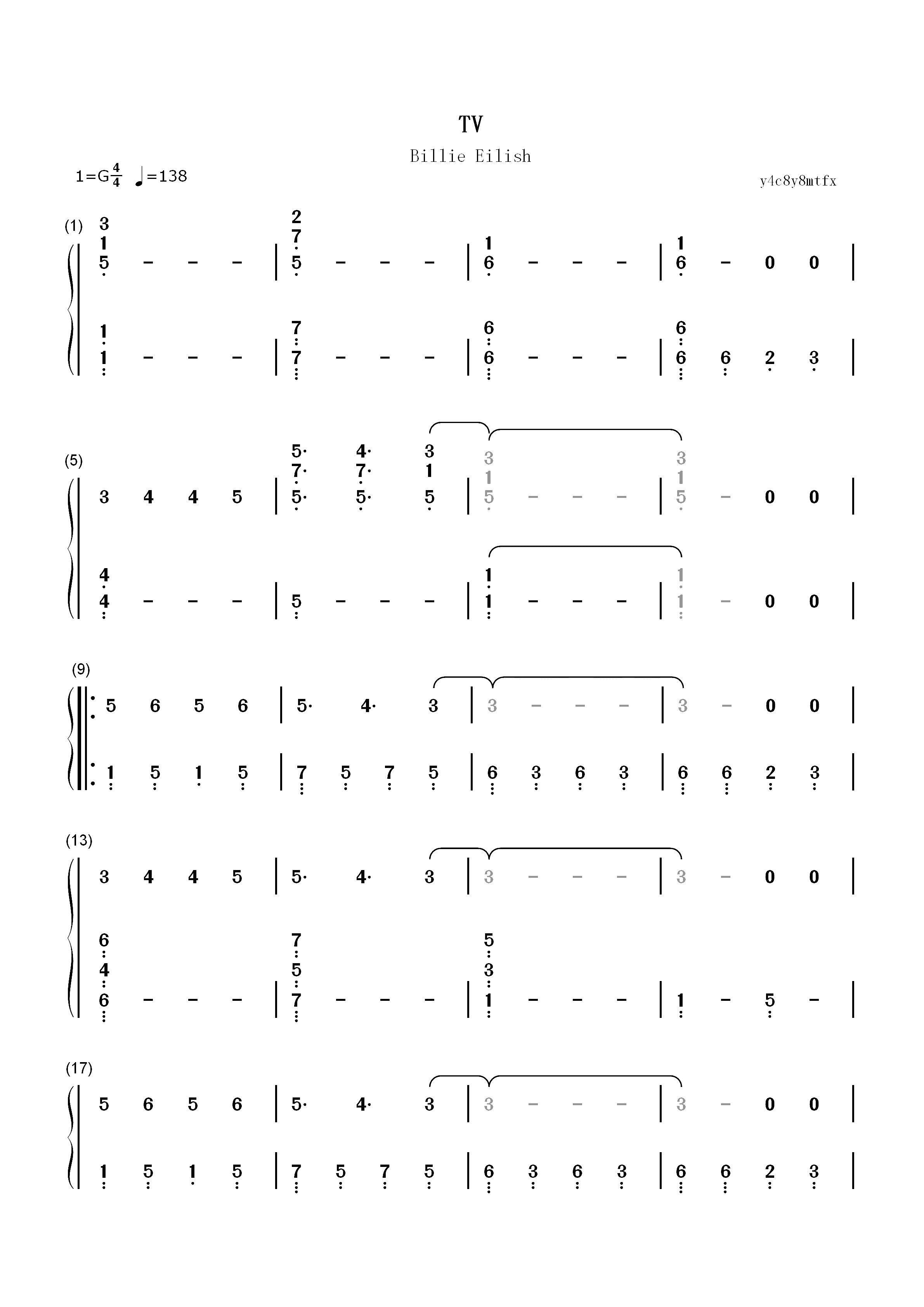 TV-Billie Eilish双手简谱预览1