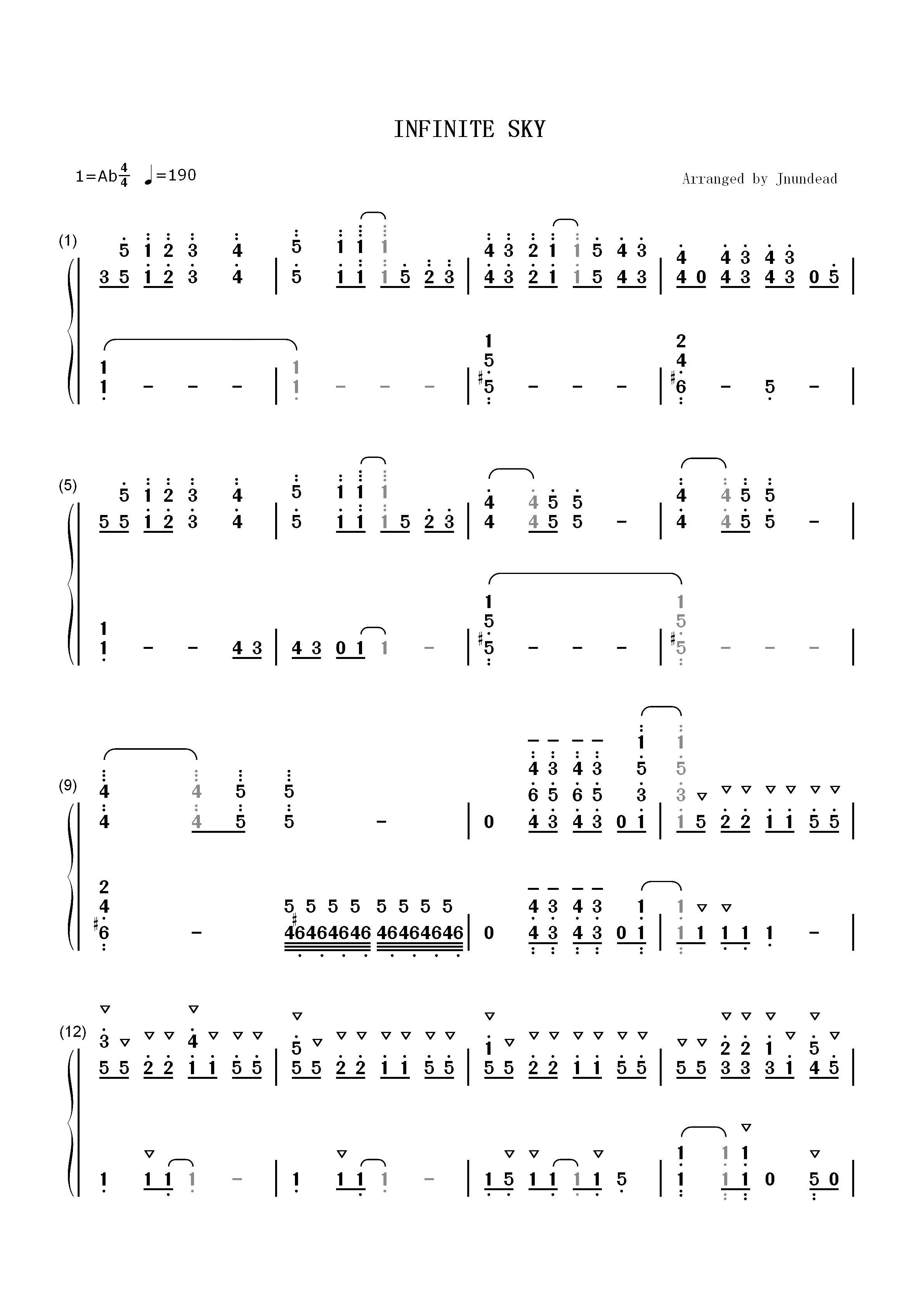 INFINITE SKY-苍之彼方的四重奏插曲双手简谱预览1