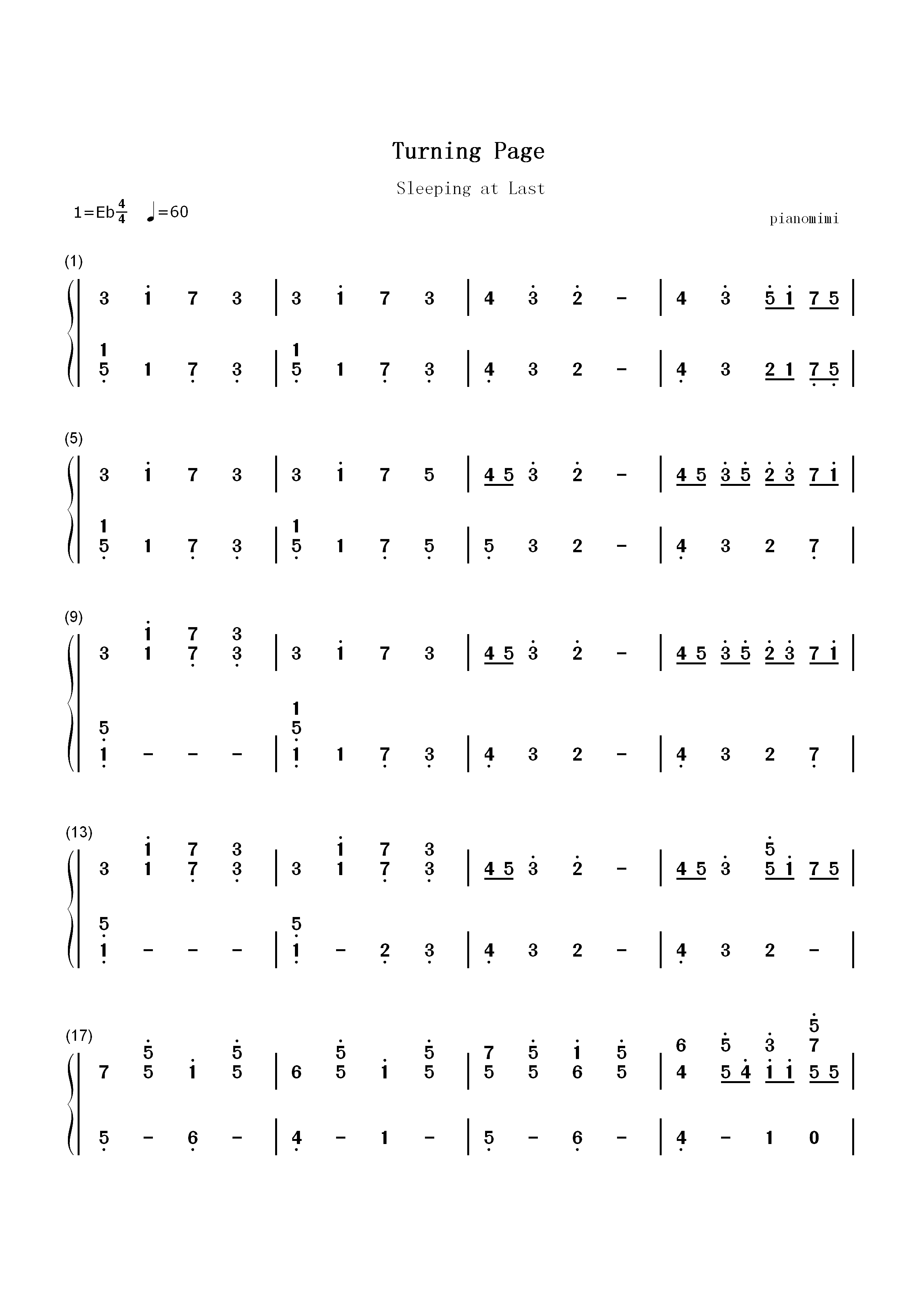 Turning Page-暮光之城4破晓上OST双手简谱预览1