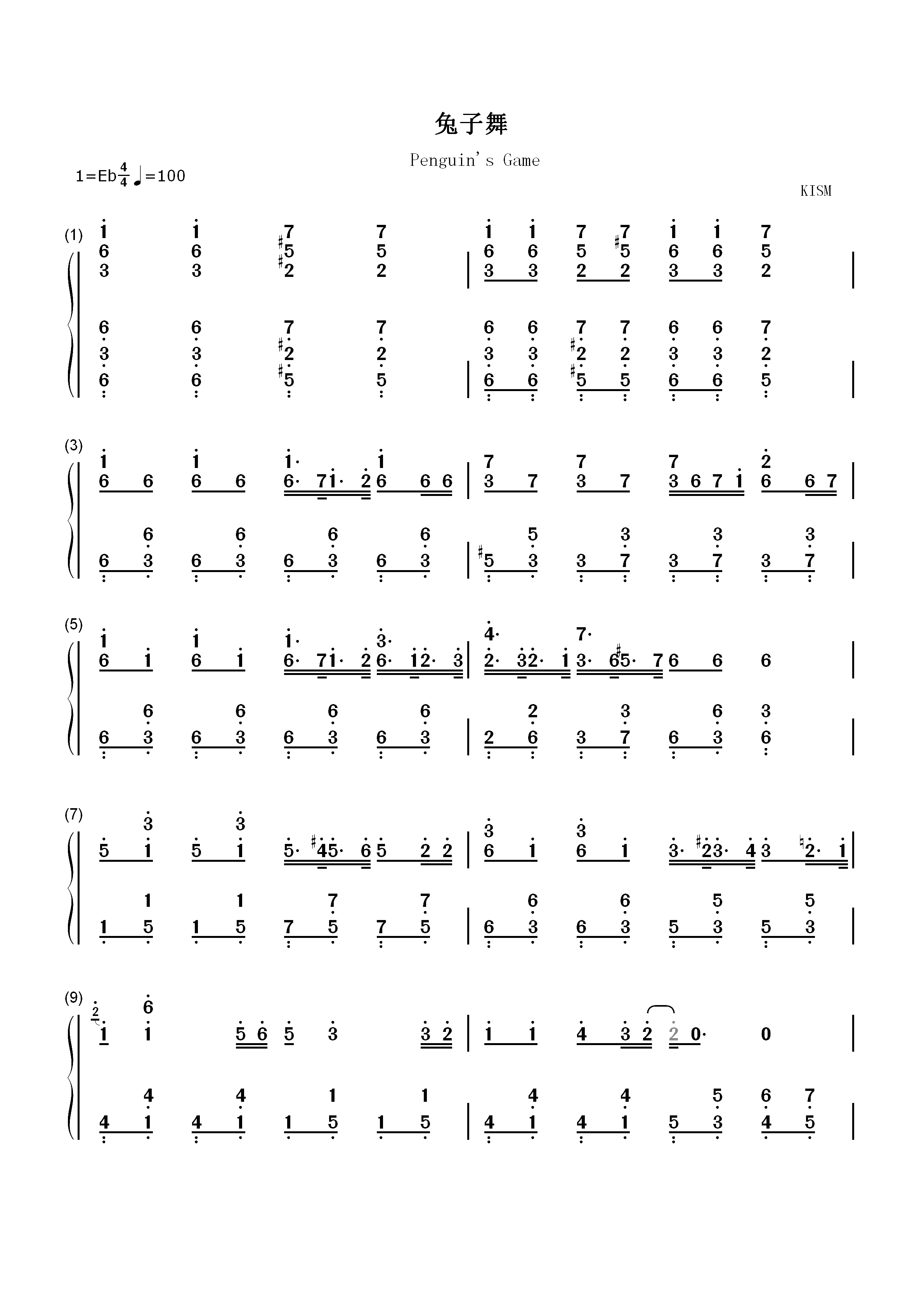 兔子舞-Penguins Game双手简谱预览1