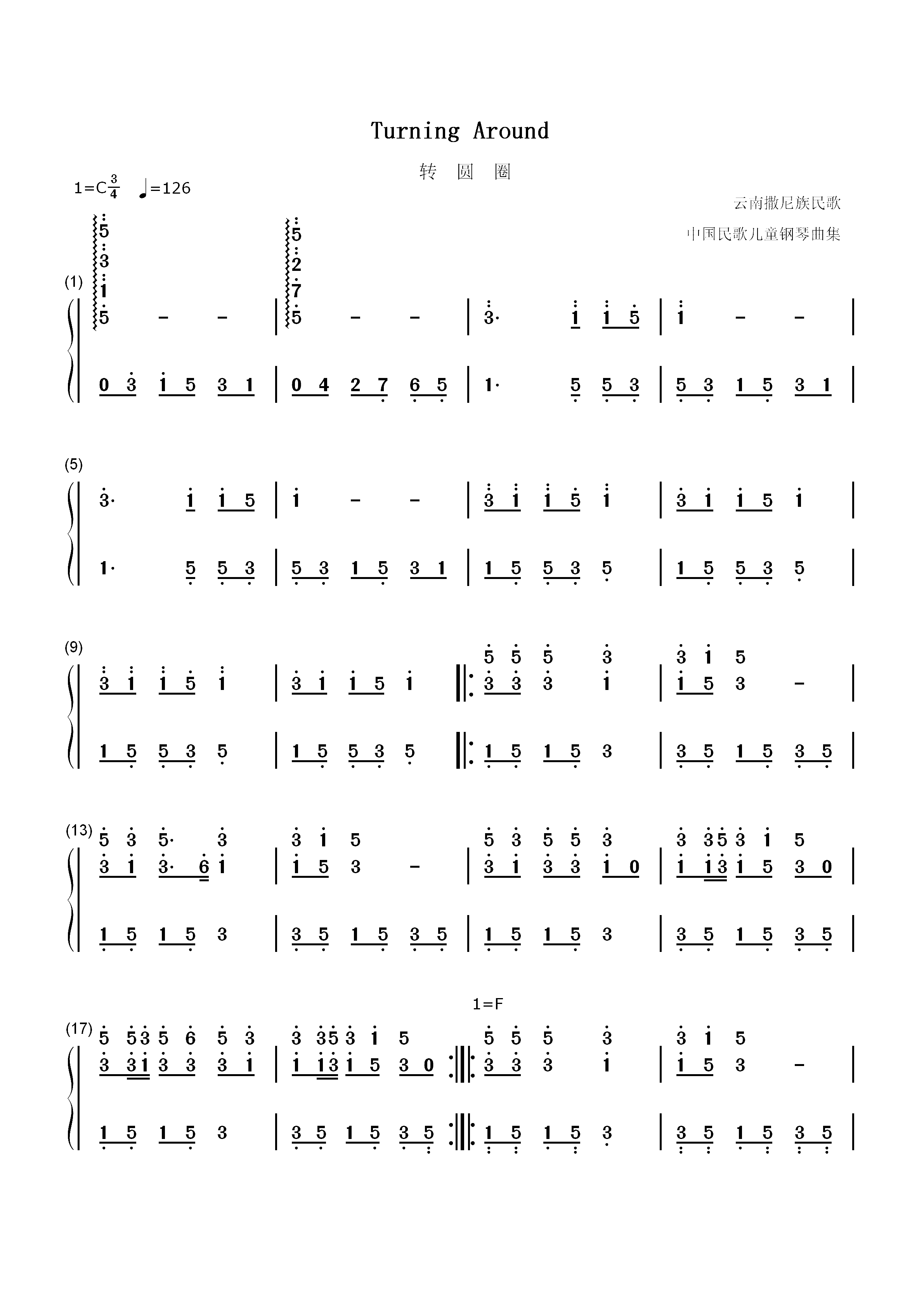 转圆圈-Turning Around双手简谱预览1