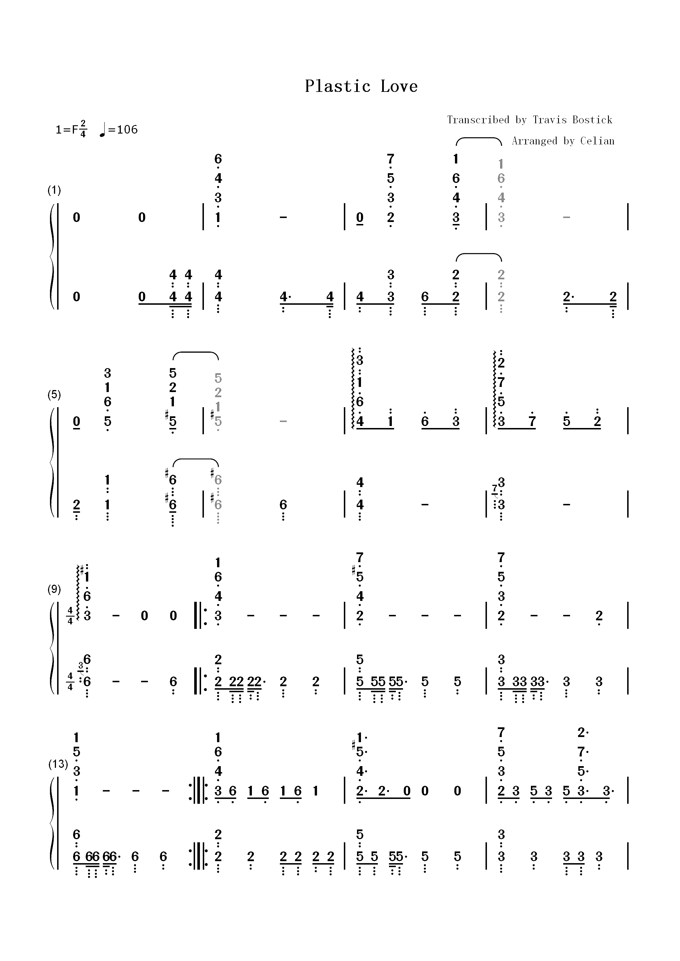 Plastic Love-塑料般的爱情双手简谱预览1