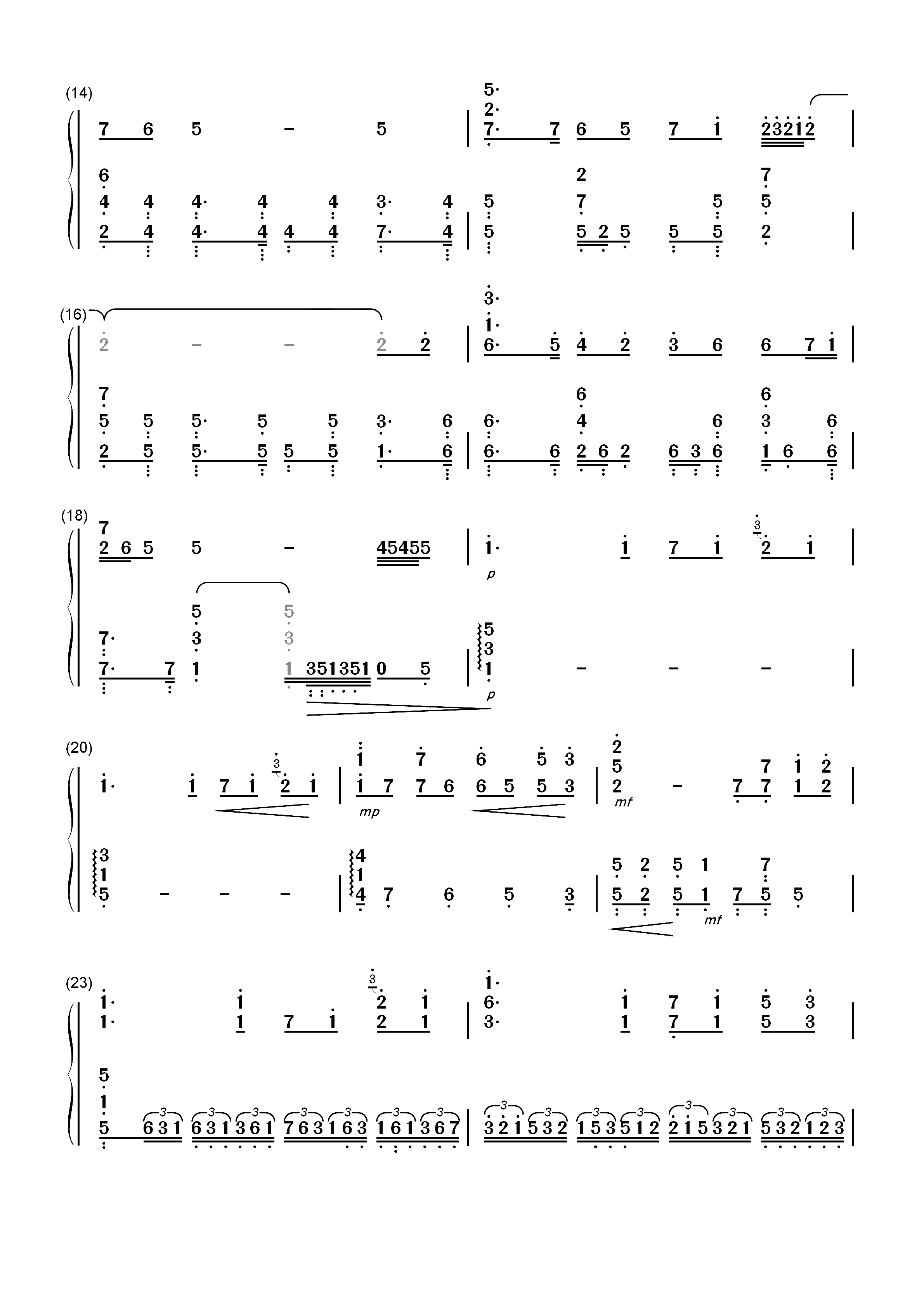 Surasthana Fantasia-净善的遐歌-原神双手简谱预览2