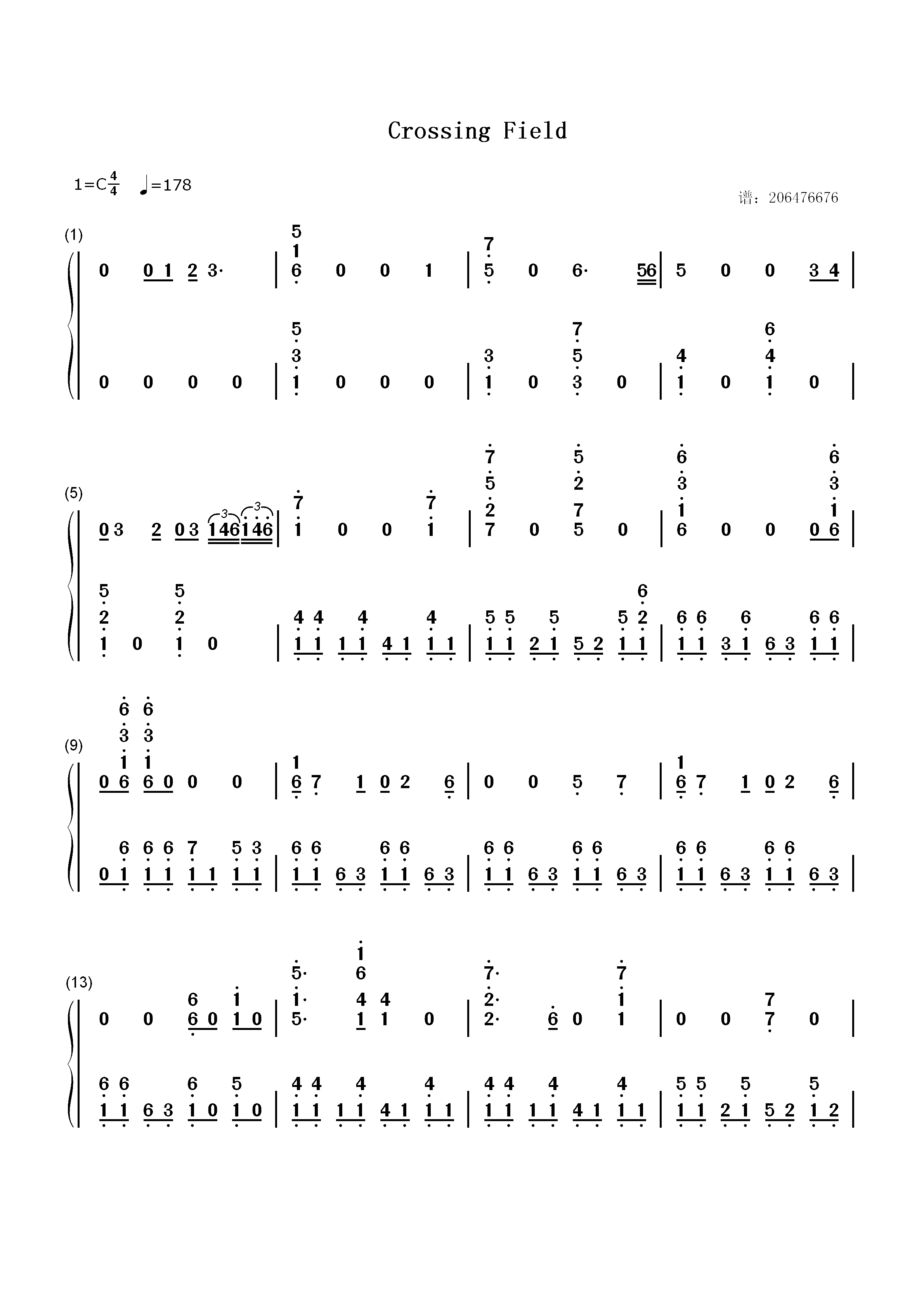 Crossing Field-刀剑神域双手简谱预览1