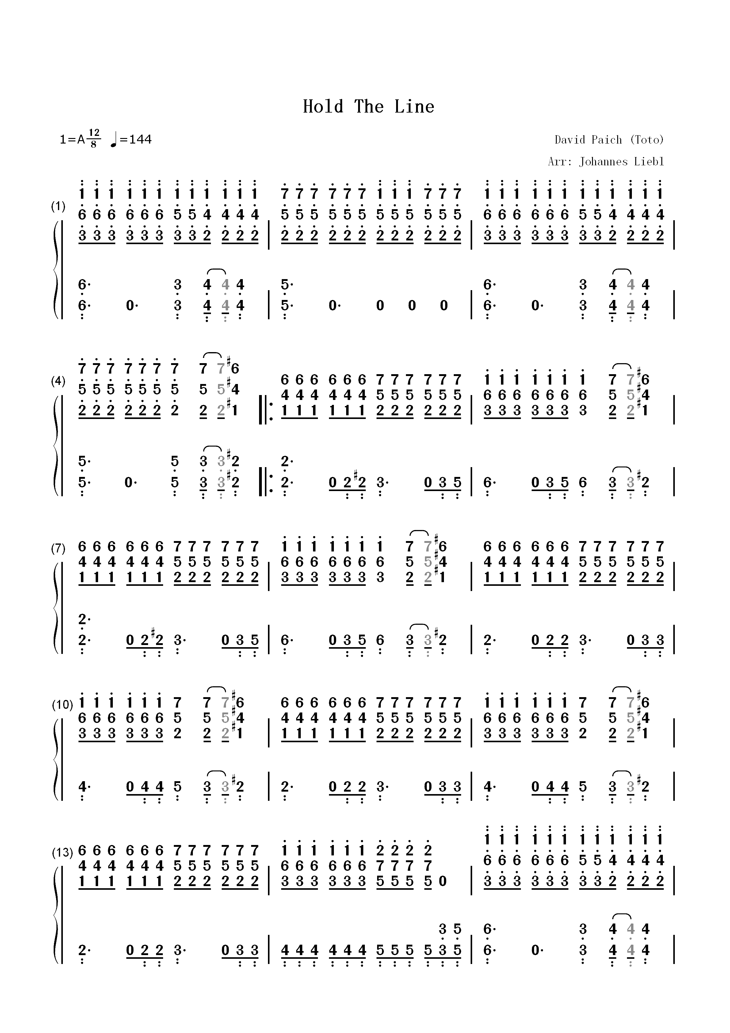 Hold the Line-Toto双手简谱预览1