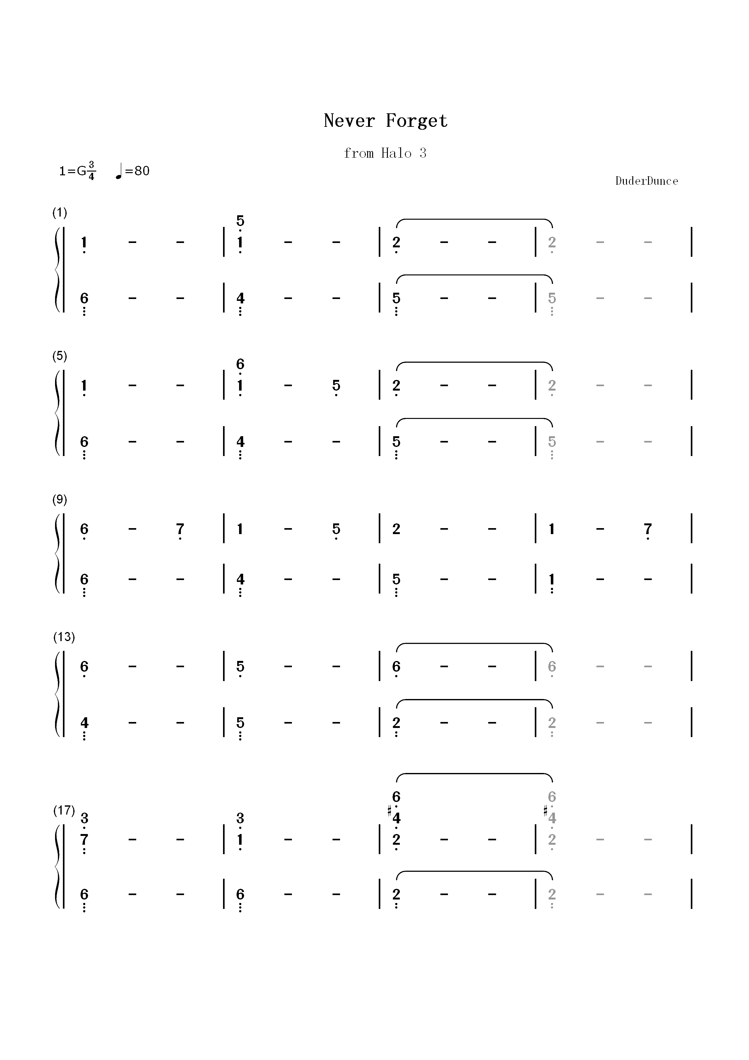 Never Forget-光环3背景音乐双手简谱预览1