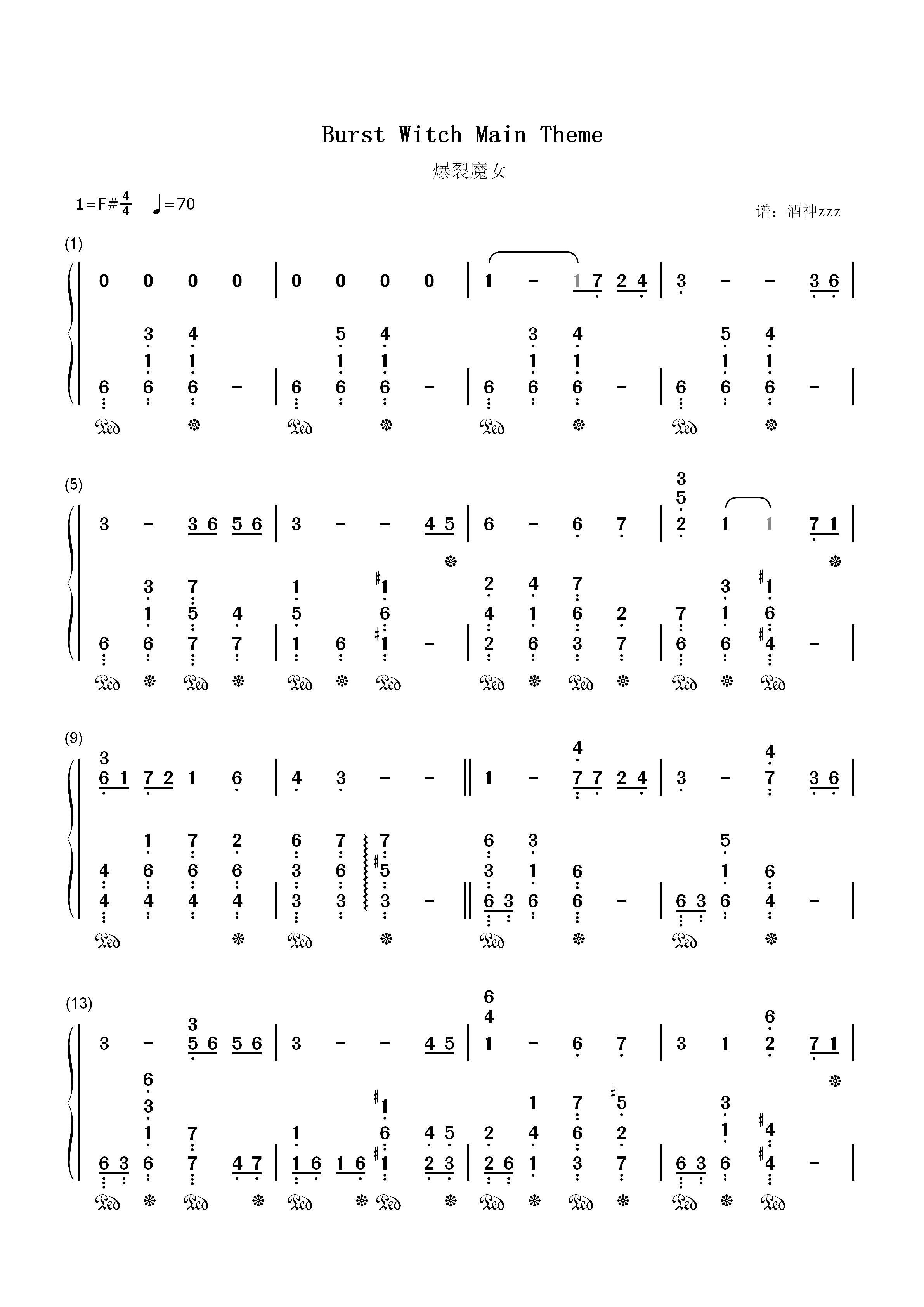 Burst Witch Main Theme-爆裂魔女主旋律双手简谱预览1