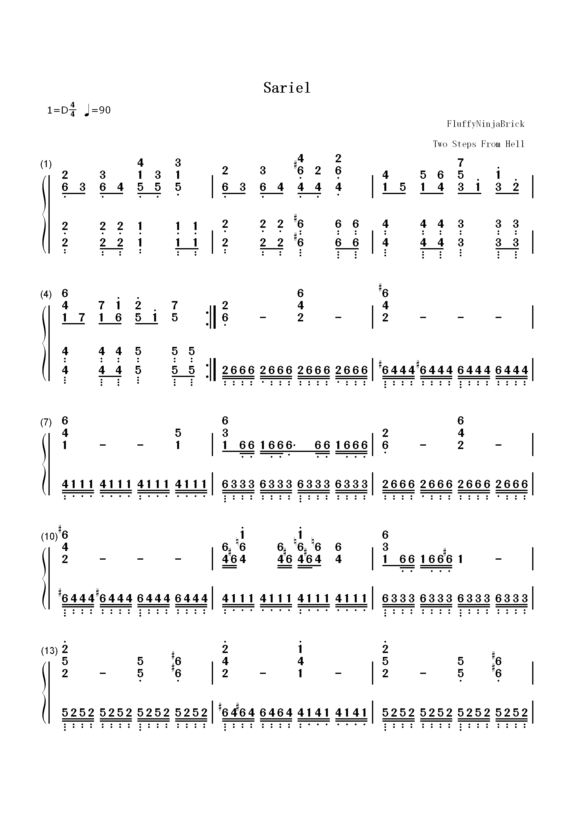 Sariel-Two Steps from Hell-史诗战斗BGM双手简谱预览1