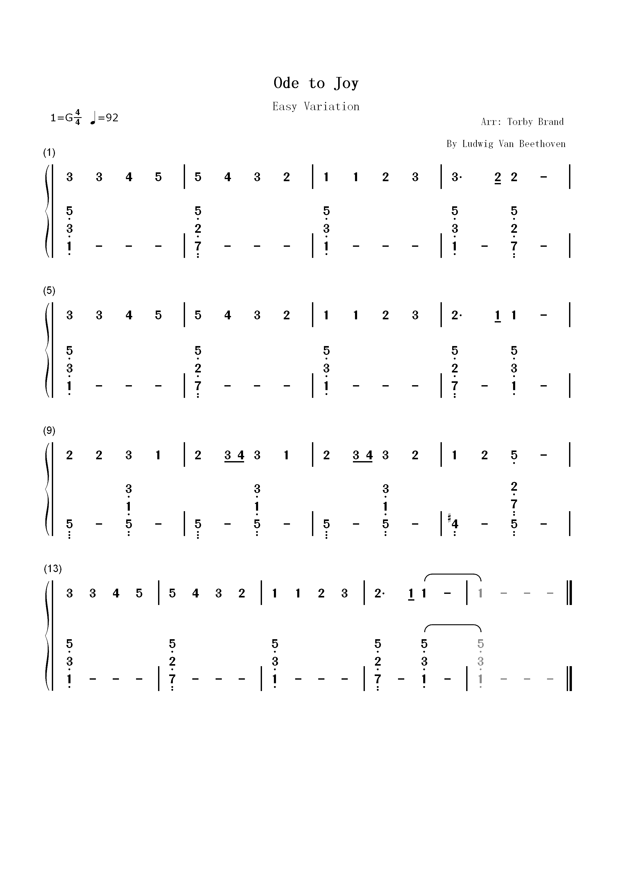 欢乐颂-Ode to Joy-简易变奏版双手简谱预览1