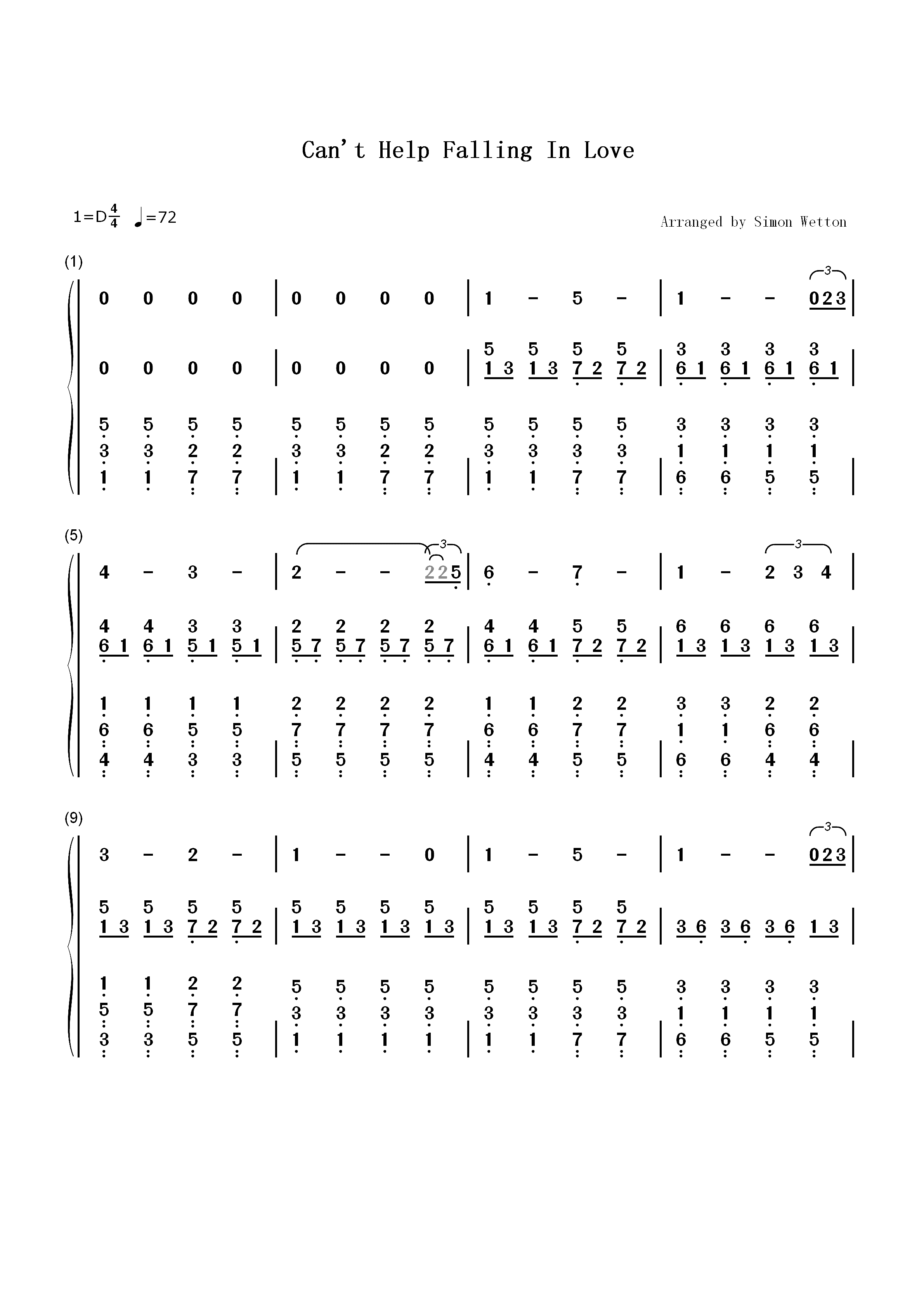 Cant Help Falling in Love-弹唱谱-堕入情网双手简谱预览1