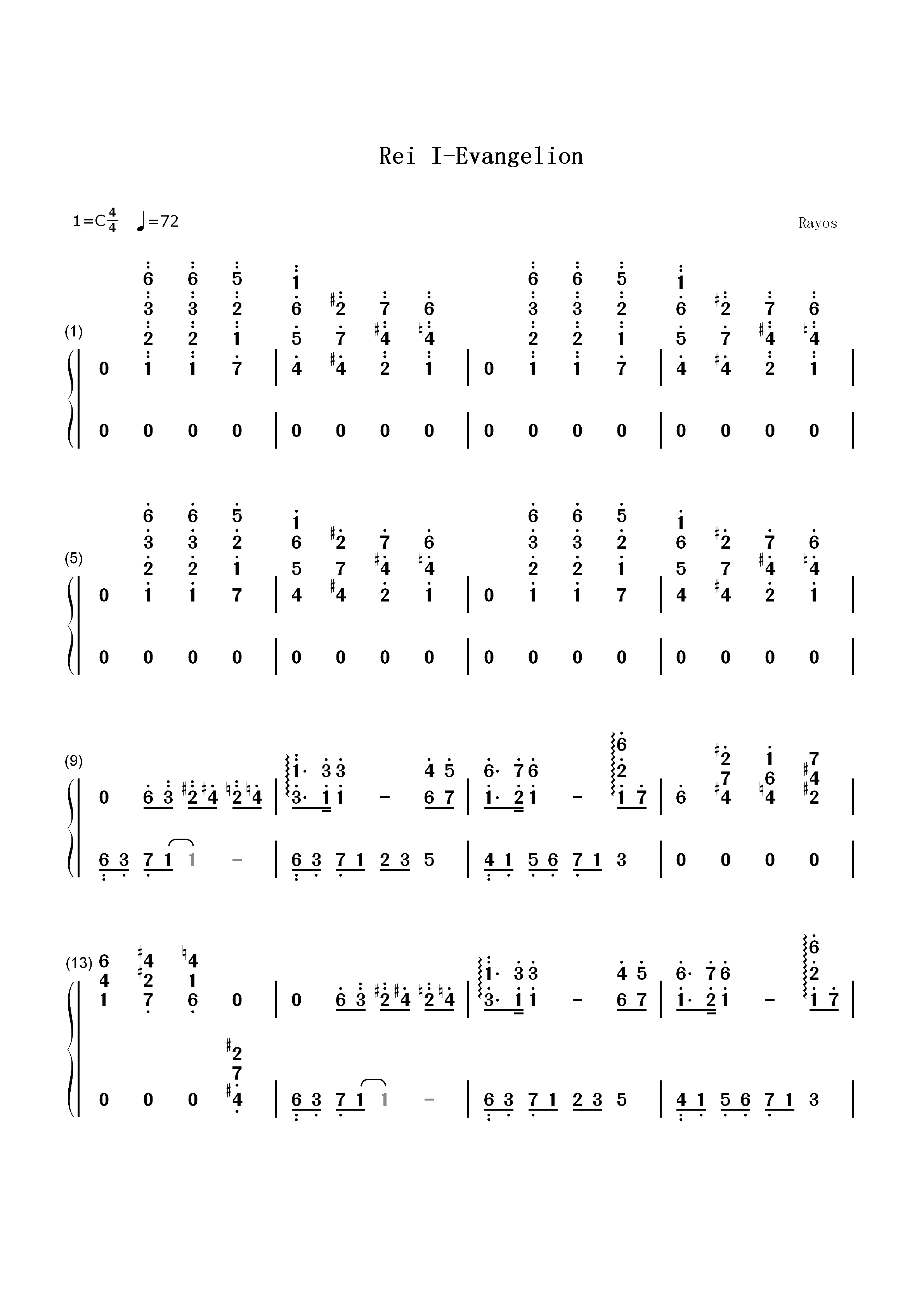 Rei I-新世纪福音战士OST双手简谱预览1