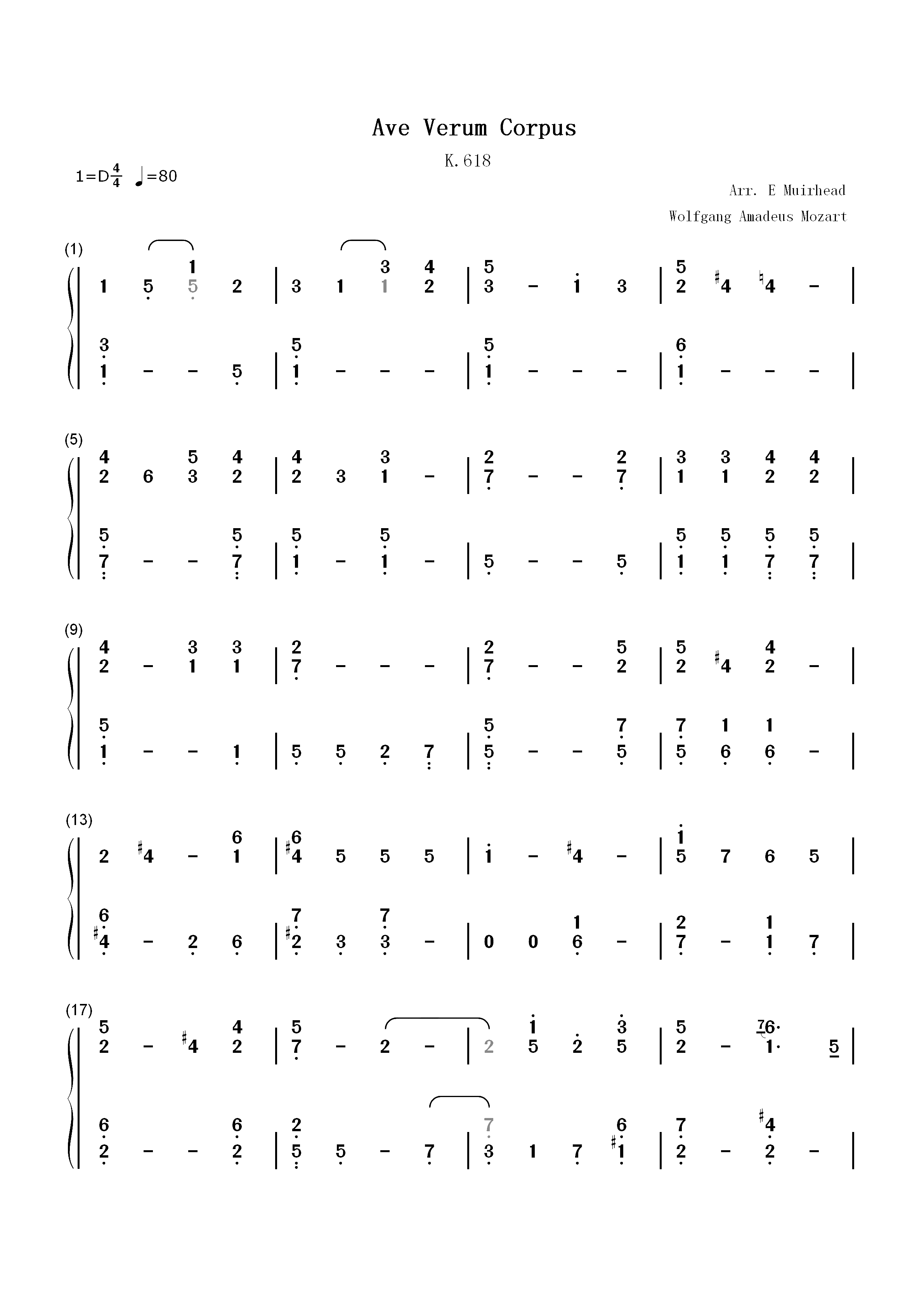 Ave Verum Corpus-圣体颂-莫扎特双手简谱预览1