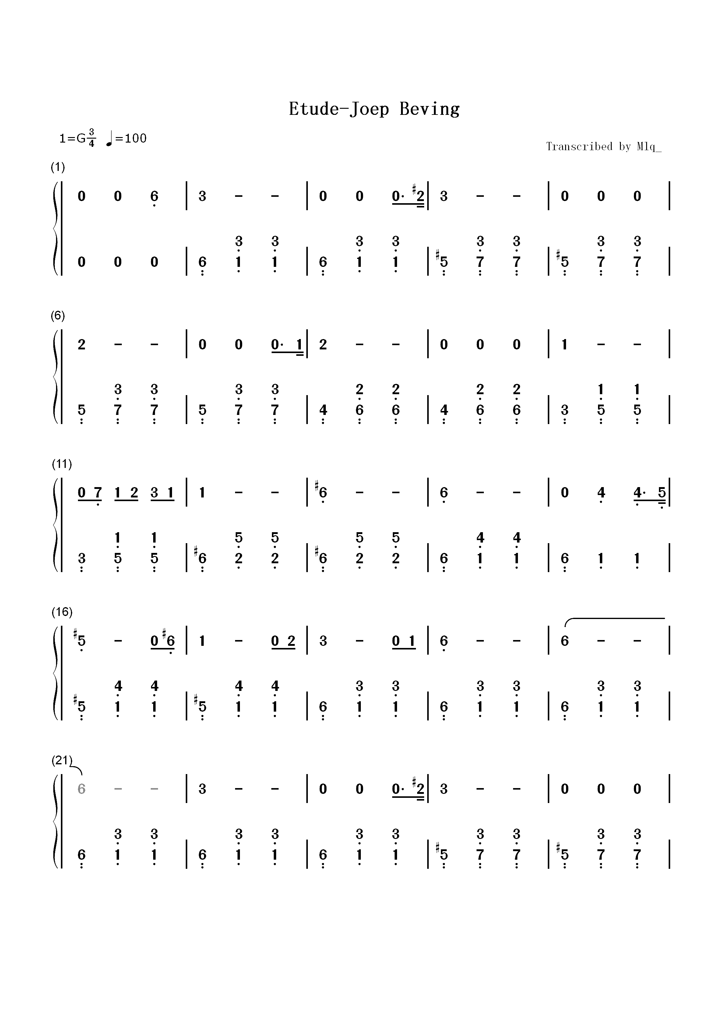 Etude-Joep Beving双手简谱预览1