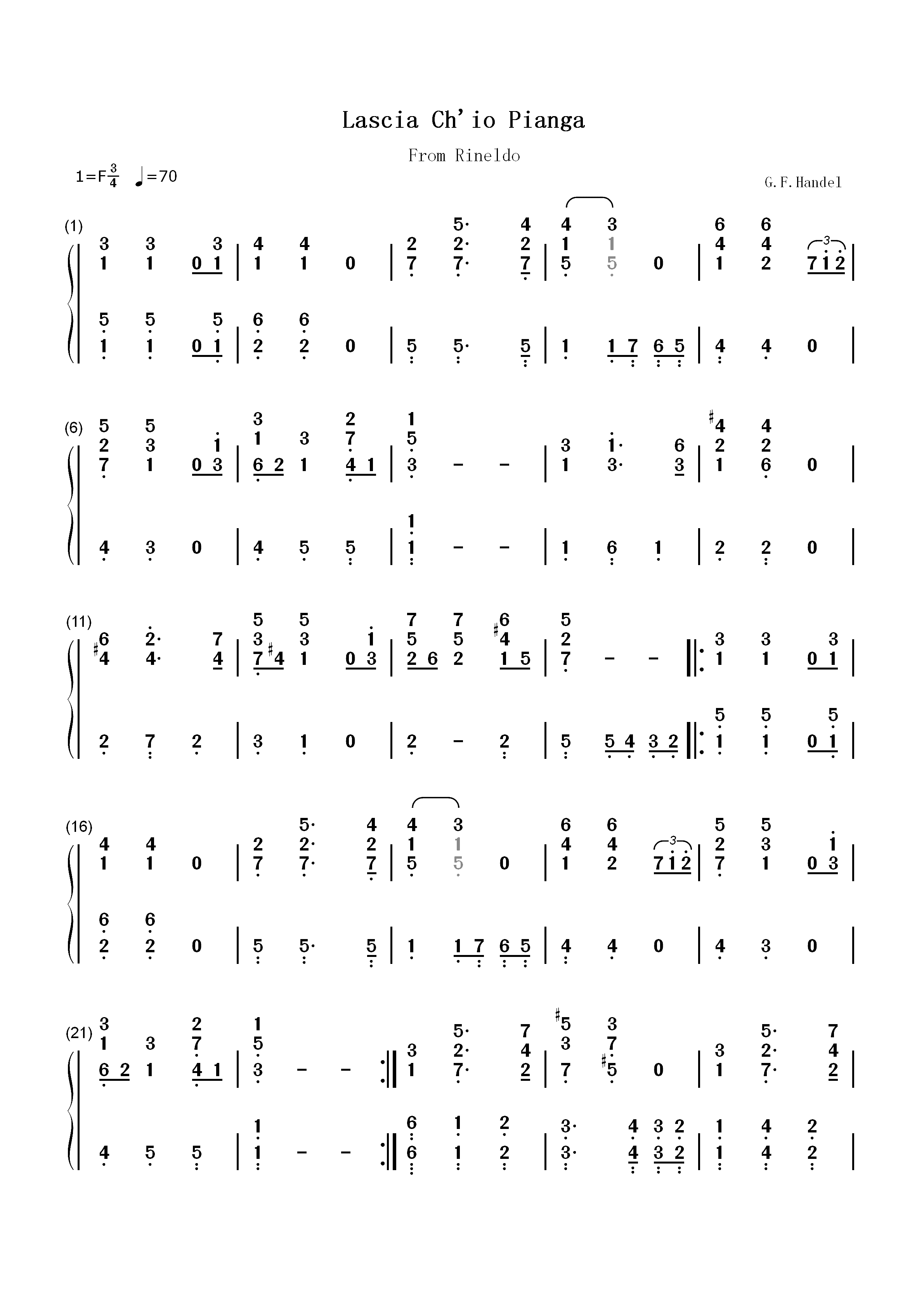 Lascia Chio Pianga-让我哭泣吧双手简谱预览1