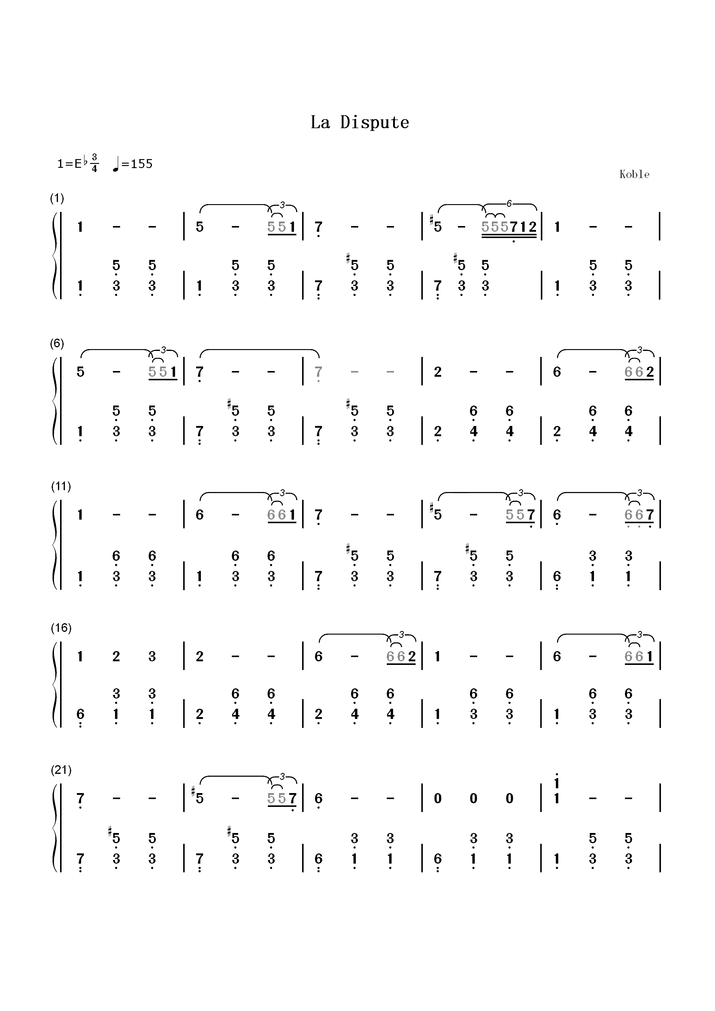 La Dispute-天使爱美丽OST双手简谱预览1