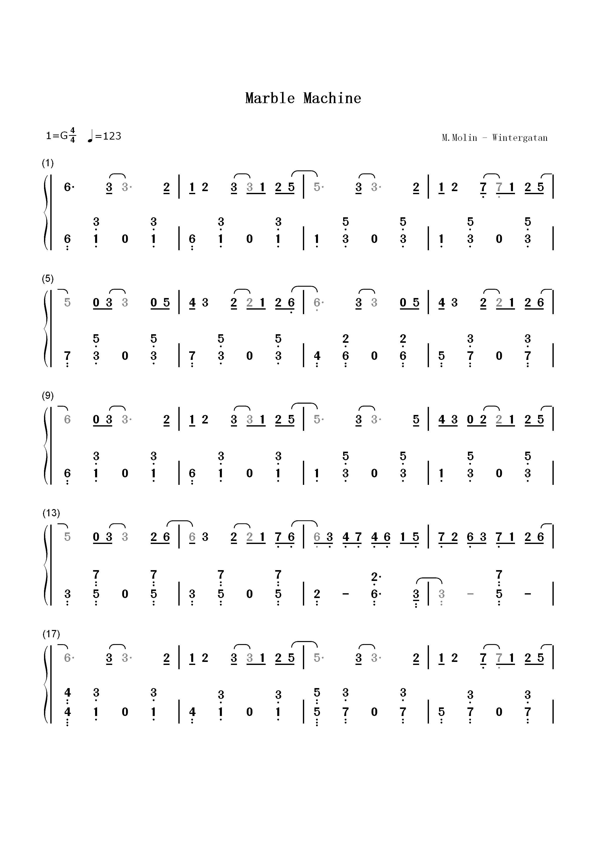 Marble Machine-Wintergatan双手简谱预览1