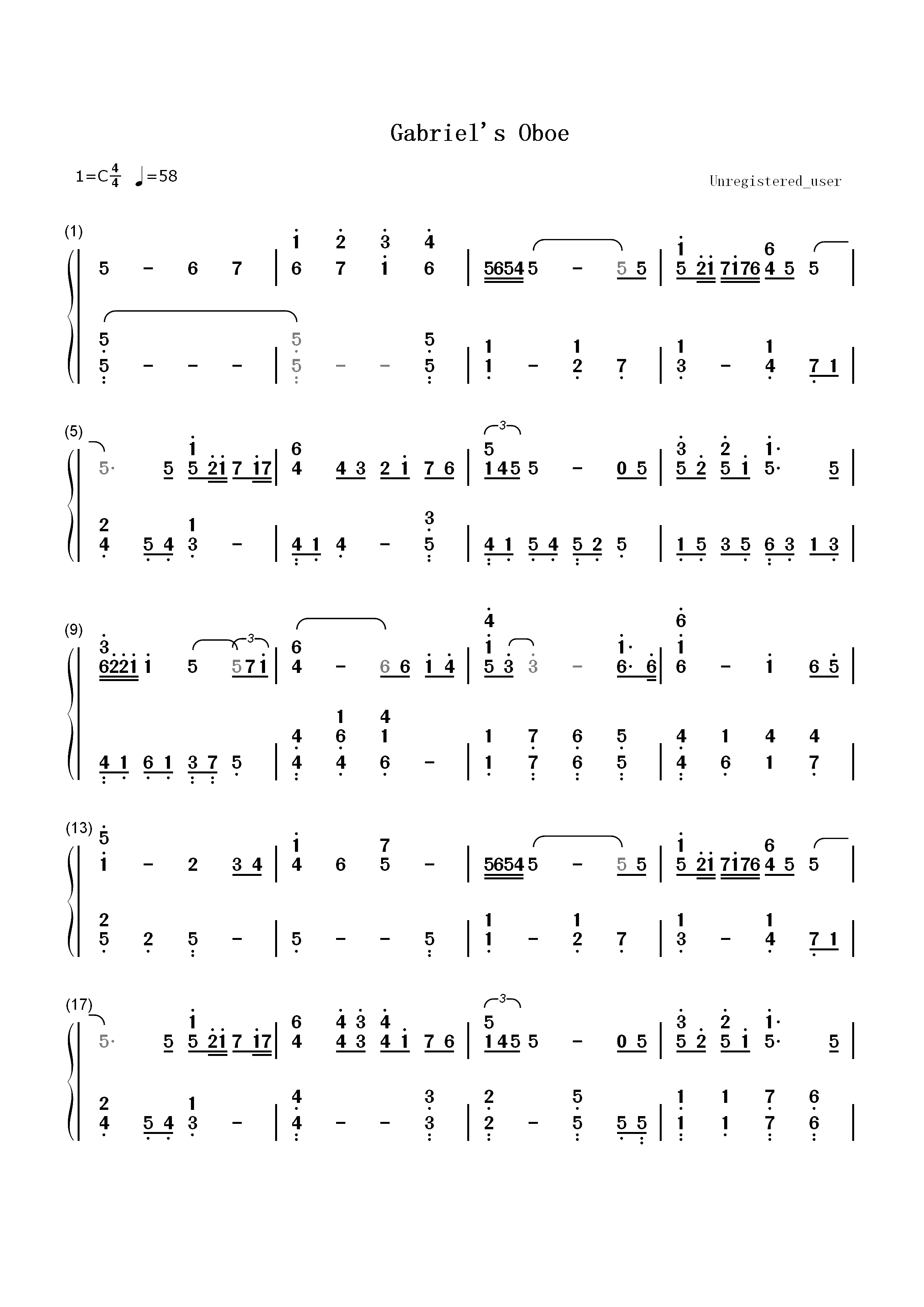 Gabriels Oboe-教会-The Mission主题曲双手简谱预览1