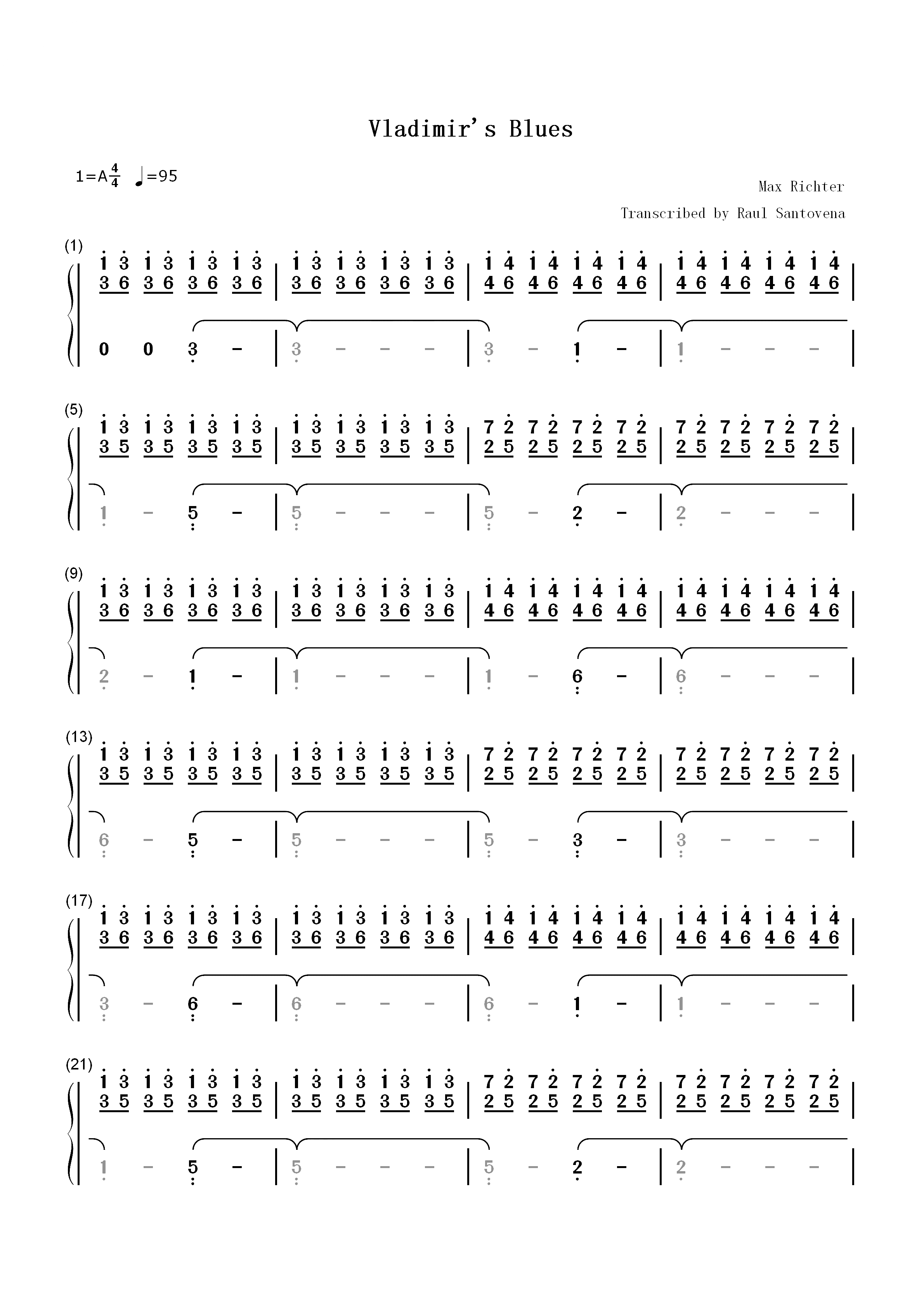 Vladimirs Blues-弗拉基米尔的蓝调-Max Richter双手简谱预览1