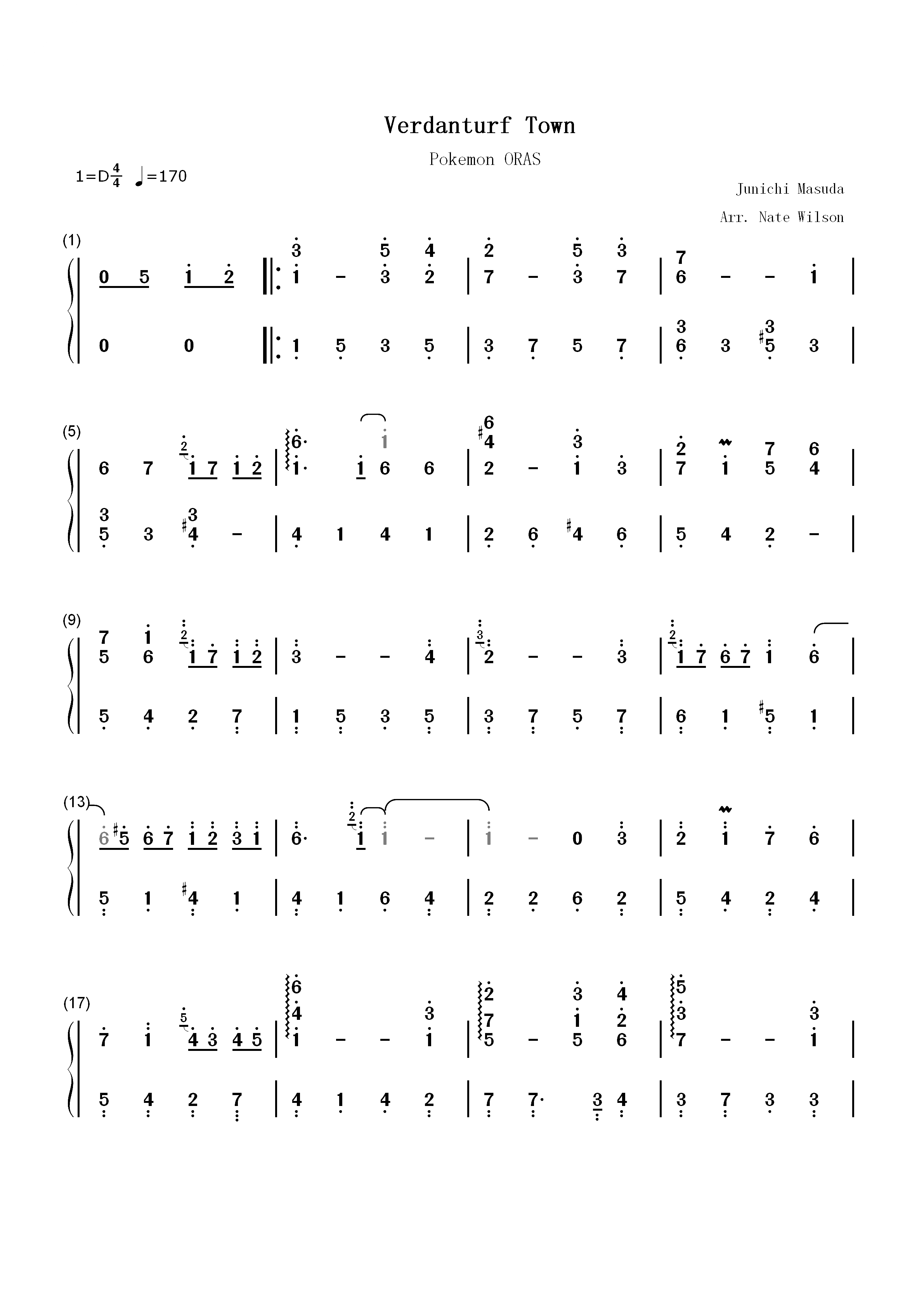 Verdanturf Town-宝可梦 红宝石 蓝宝石双手简谱预览1