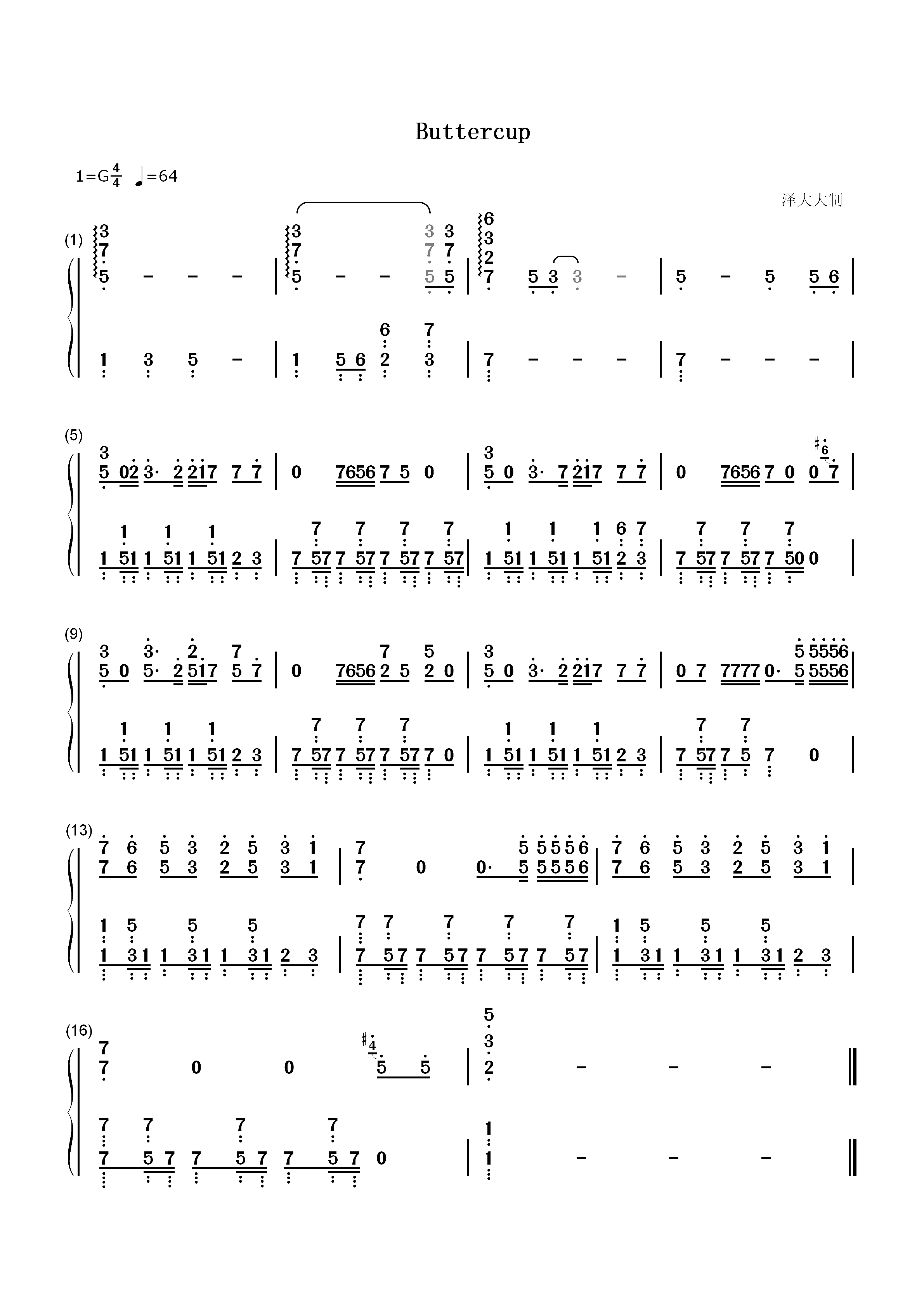 Buttercup-Jack Stauber双手简谱预览1