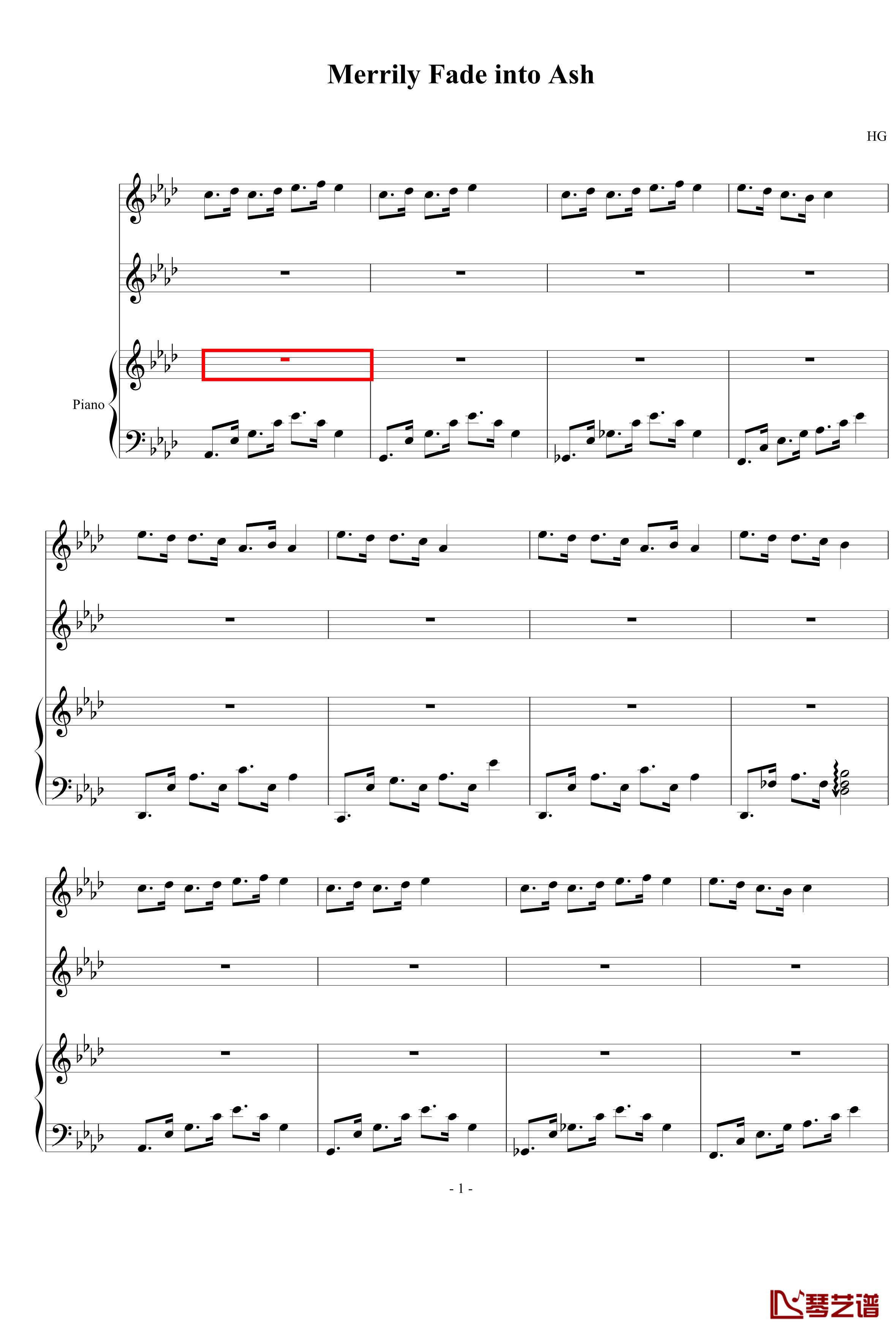 Merrily Fade Into Ash钢琴谱-血腥残阳1