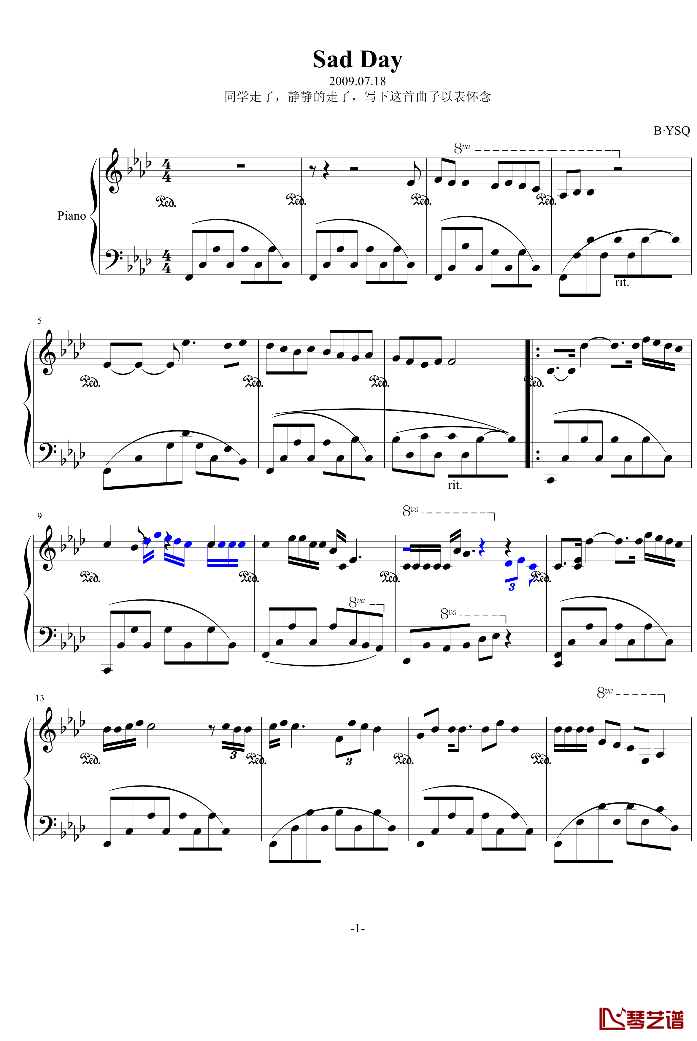 Sad Day钢琴谱-swenl1