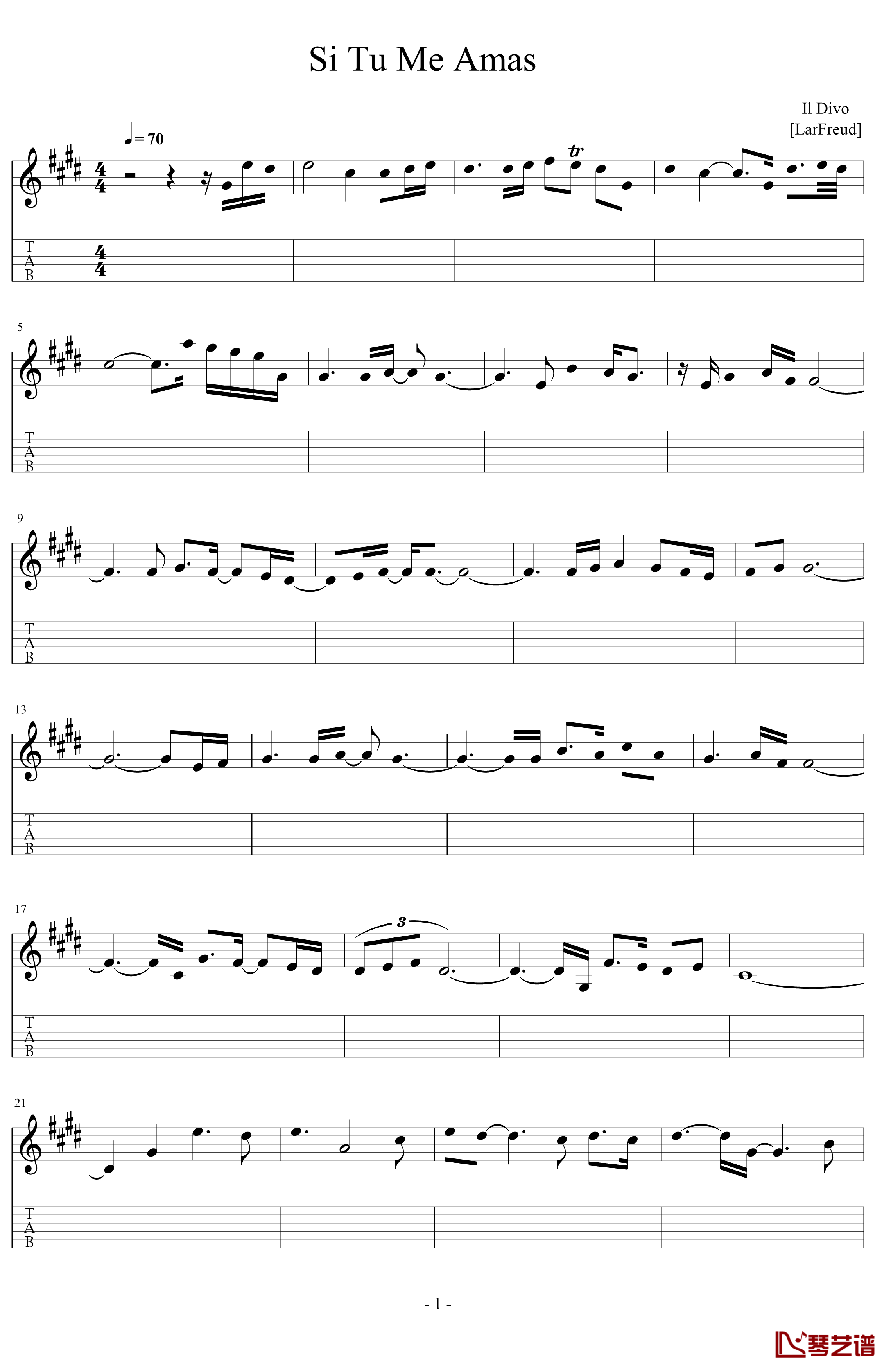 Si Tu Me Amas钢琴谱-主旋律-Guitar-IL DIVO1