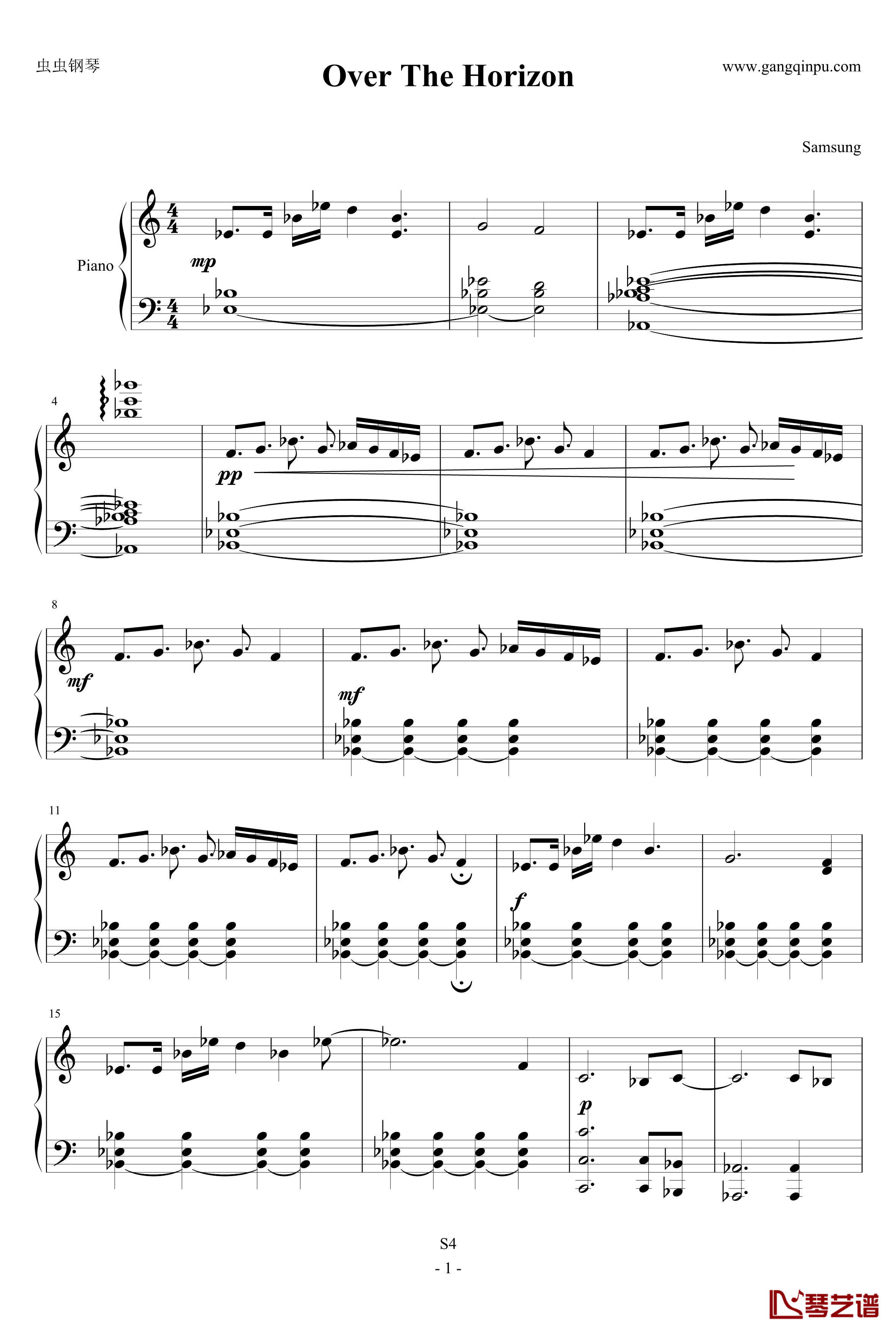三星GALAXY S4 主题曲钢琴谱-Over the Horizon-三星1