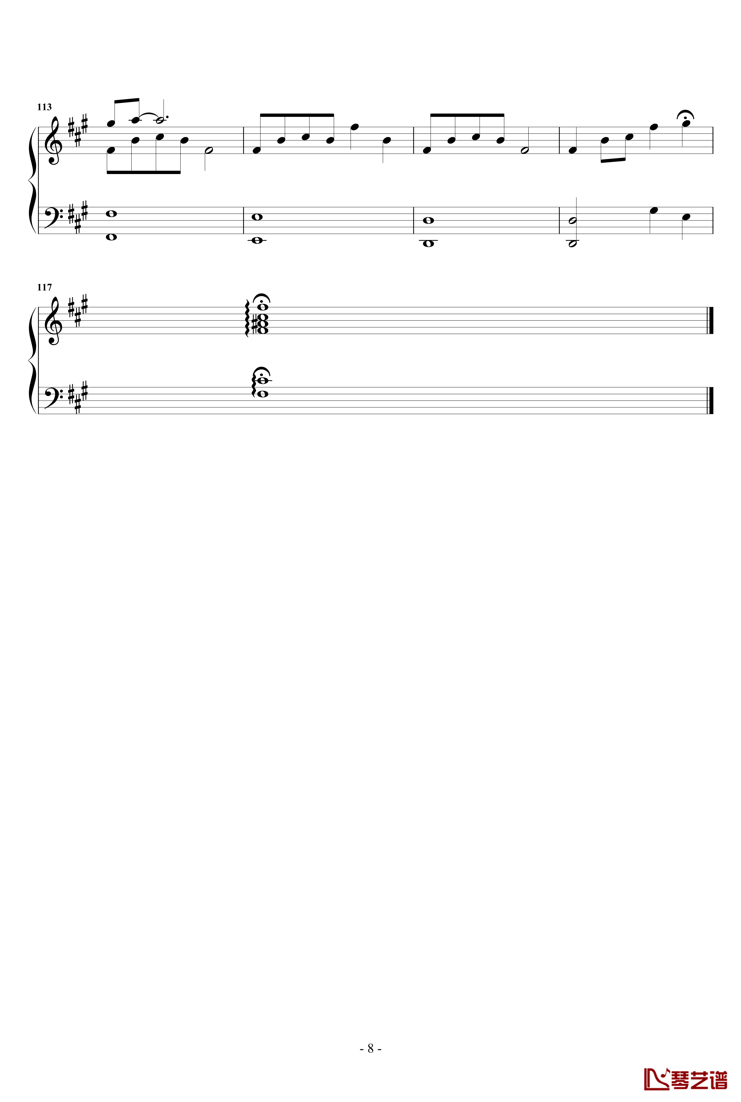 凉凉钢琴谱-原声独奏版-张碧晨8