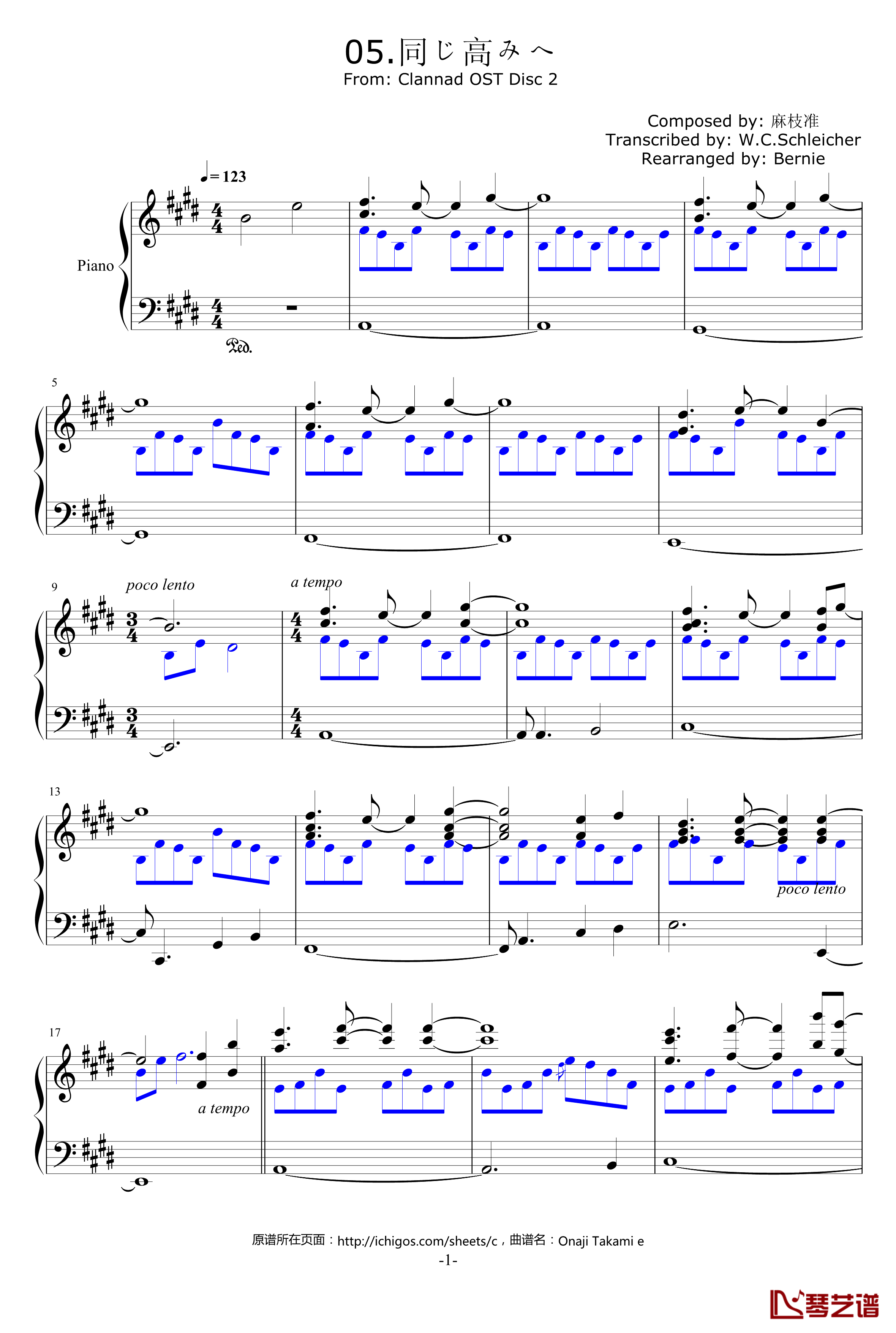 同じ高みへ钢琴谱-Onaji Takami e，To the Same Heights-Clannad1