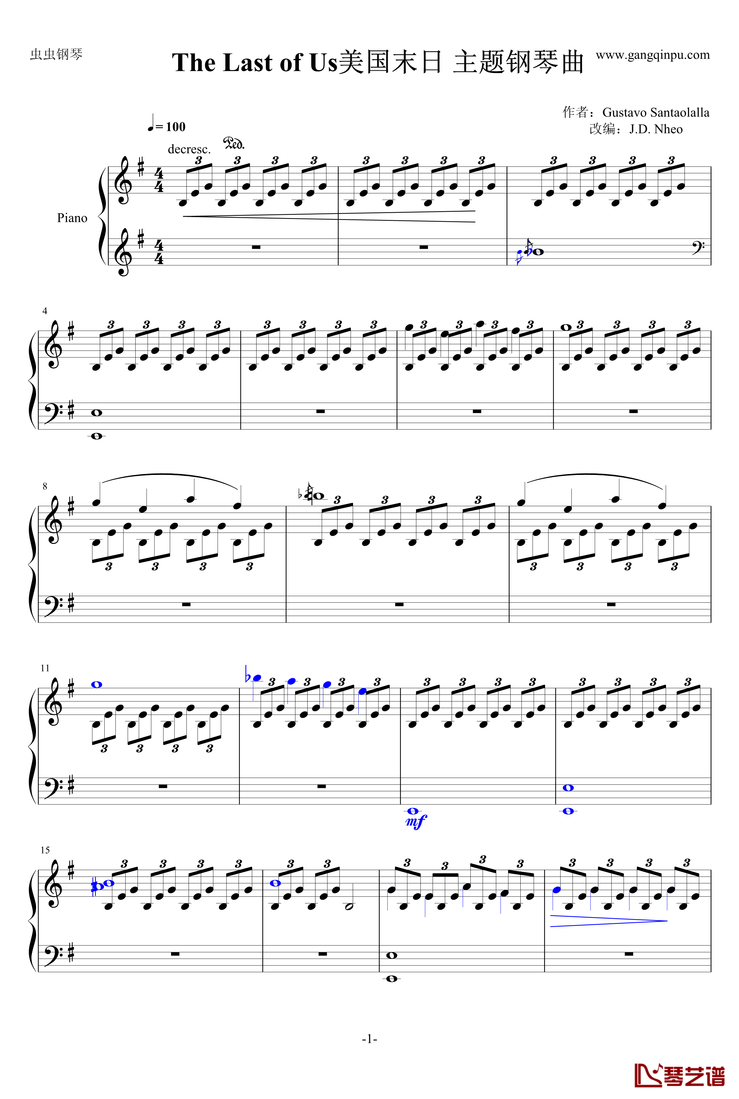 美国末日主题曲钢琴谱-The Last of Us钢琴版1